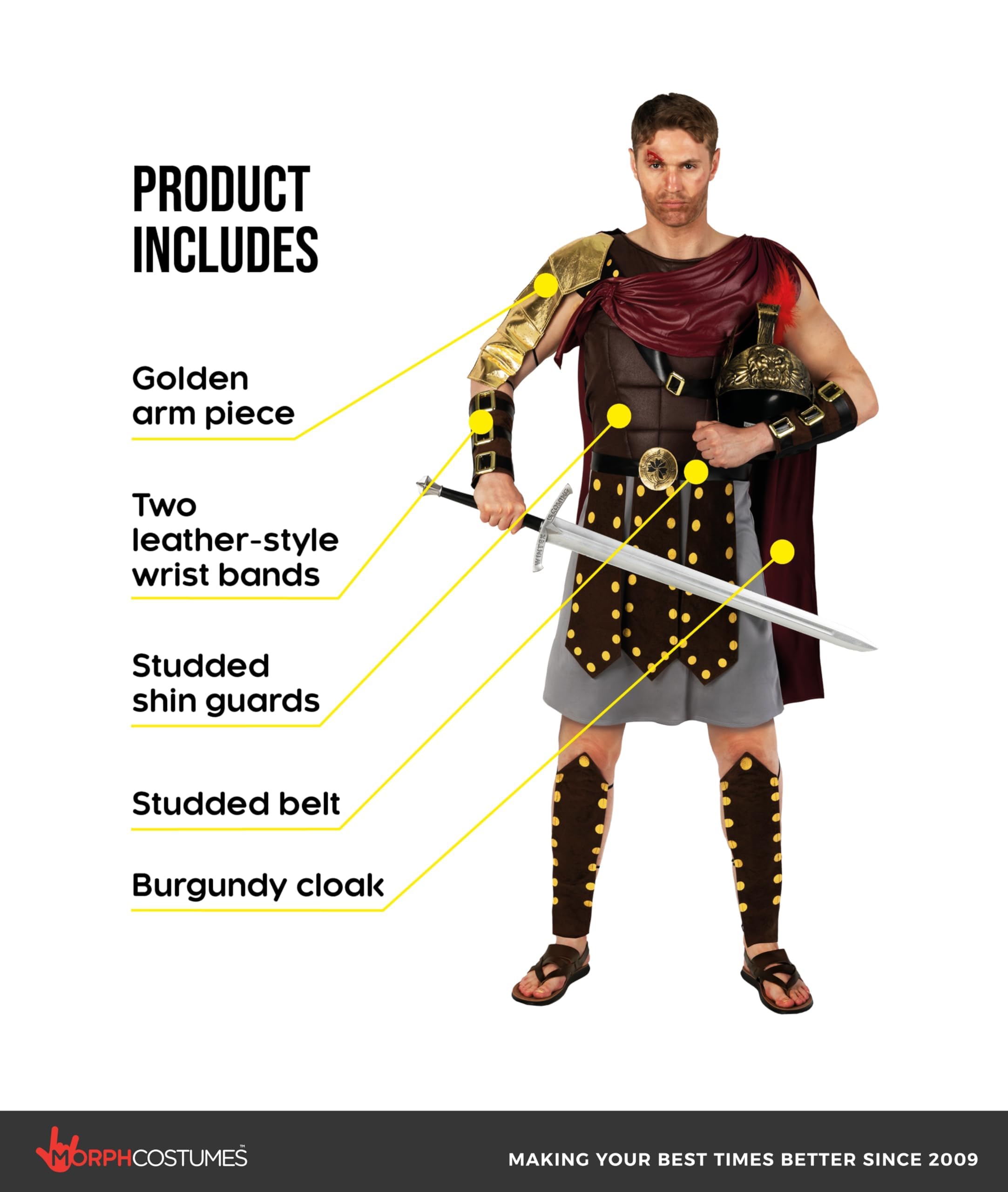 Morph Roman Gladiator Costume for Men, Knight Costume Men, Spartan Warrior Costumes, Mens Spartan Costumes - Image 2