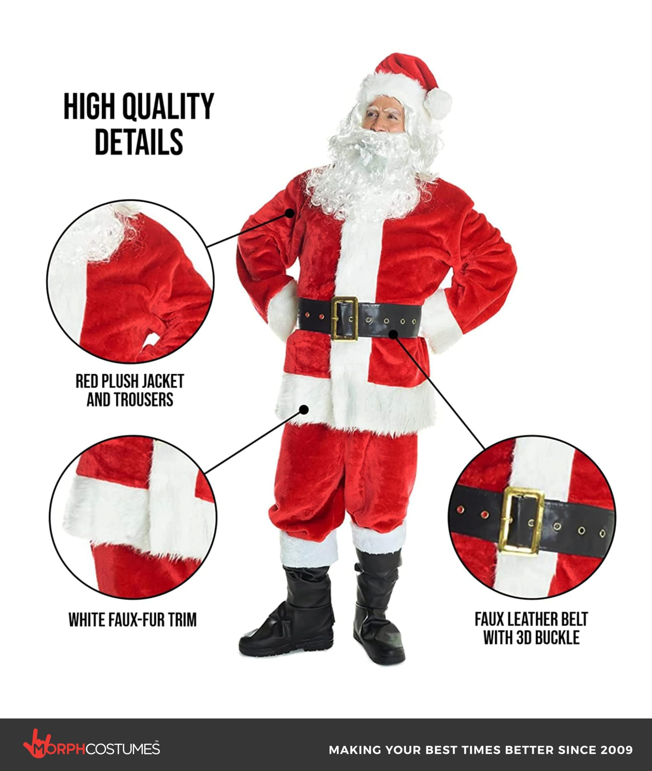 Morph Santa Costume, Deluxe Santa Claus Costume for Men, Christmas Suit for Men, Christmas Costumes Adults - Image 3