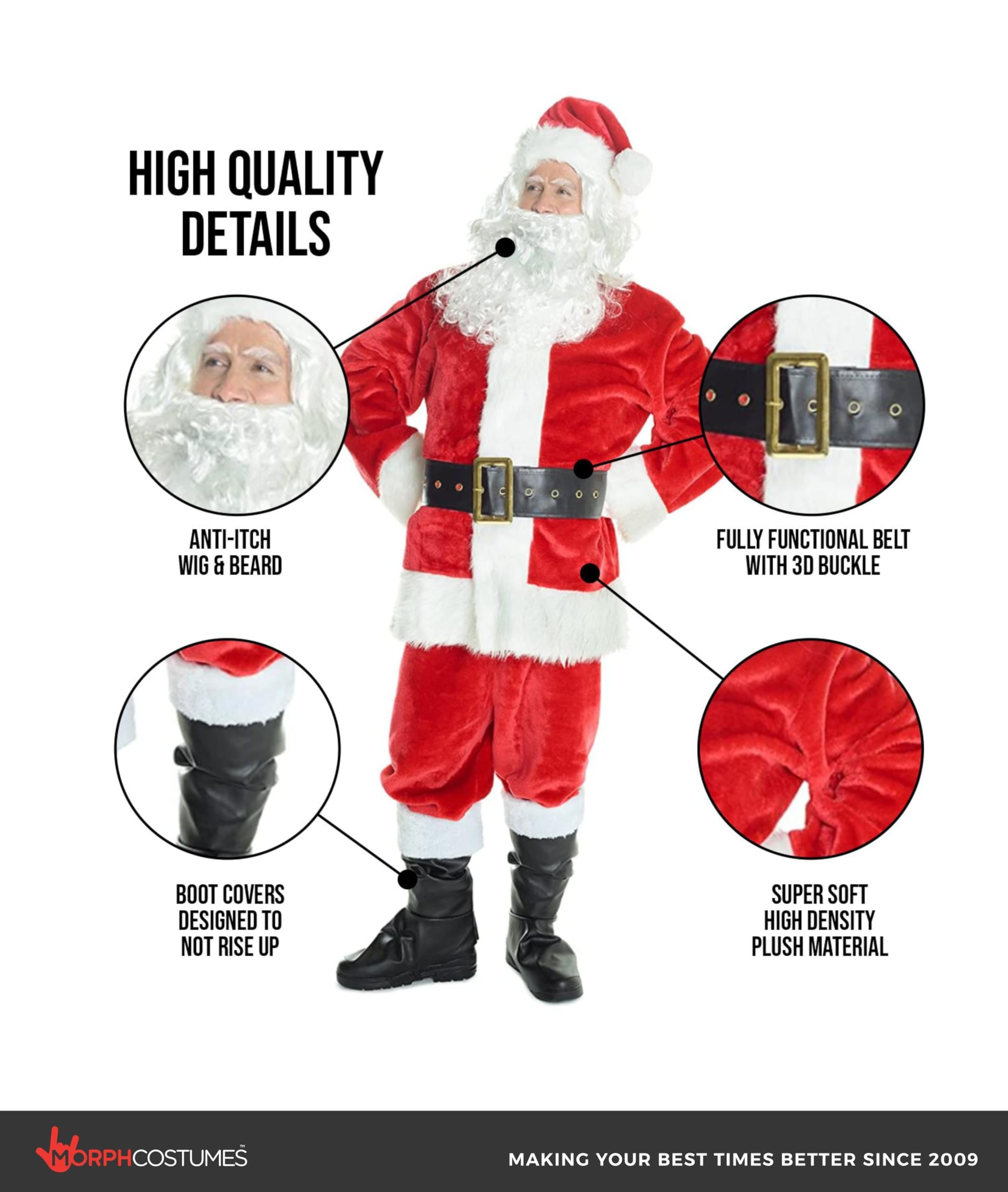 Morph Santa Costume, Deluxe Santa Claus Costume for Men, Christmas Suit for Men, Christmas Costumes Adults - Image 4