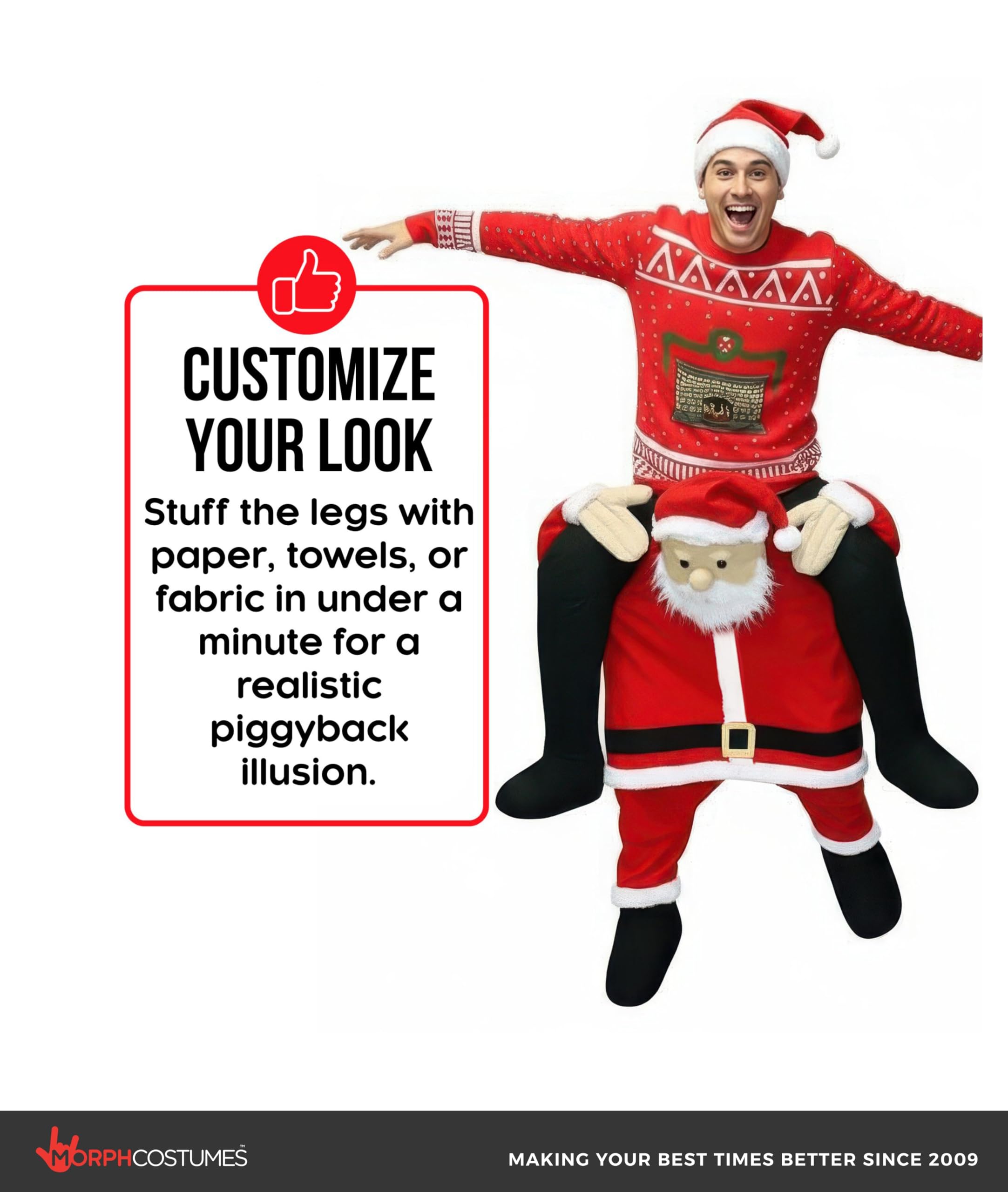 Morph Santa Piggyback Costume, Santa Claus Costume for Men, Funny Christmas Costumes, Christmas Costumes for Men - Image 3