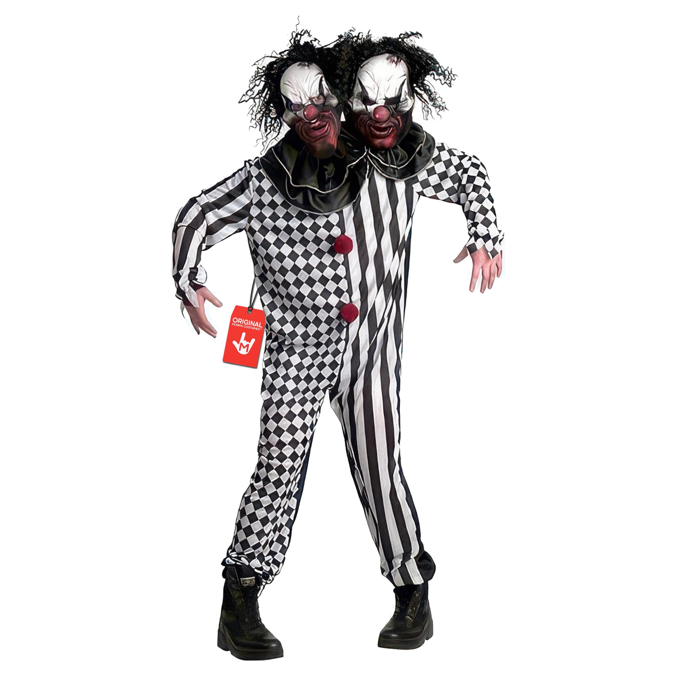 Morph Scary Clown Costume for Adults, Killer Clown Costume Men and Women, Halloween Scary Outfit, Creepy Horror Suit, 2 heads