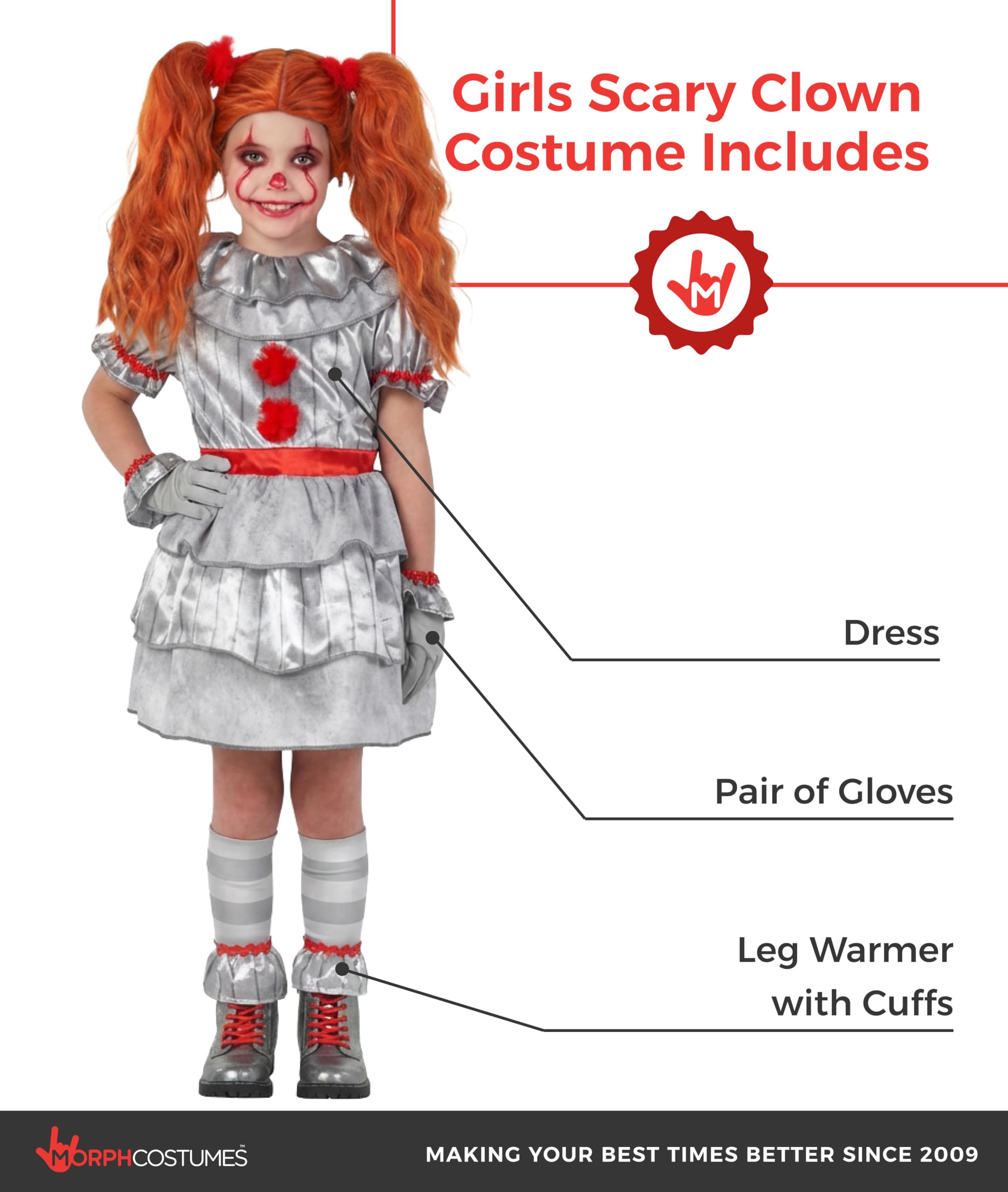 Morph Scary Clown Costume For Kids, Scary Clown Costume, Girls Halloween Costumes, Halloween Costumes For Kids - Image 2