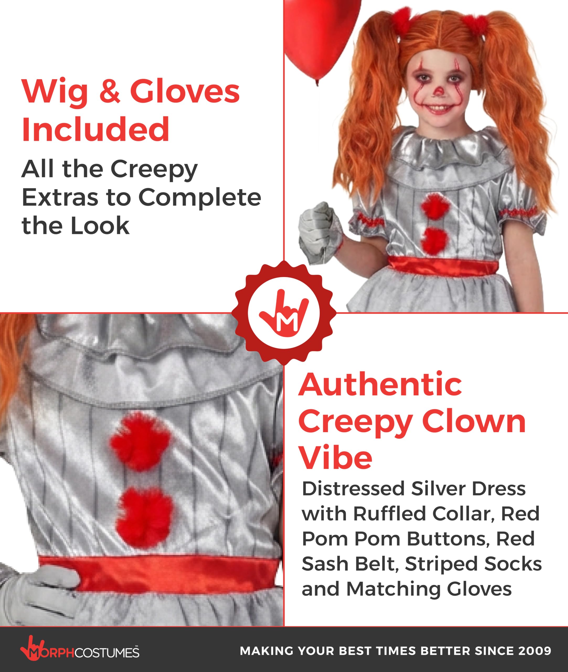 Morph Scary Clown Costume For Kids, Scary Clown Costume, Girls Halloween Costumes, Halloween Costumes For Kids - Image 3