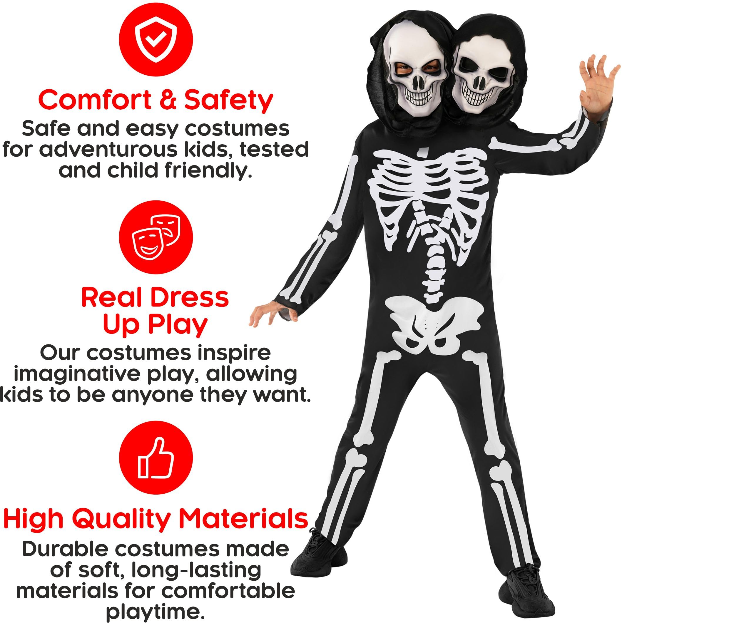 Morph Skeleton Costume Kids - 2-Headed Skeleton Outfit for Boys - Fun Halloween Dress-Up for Children - Image 3