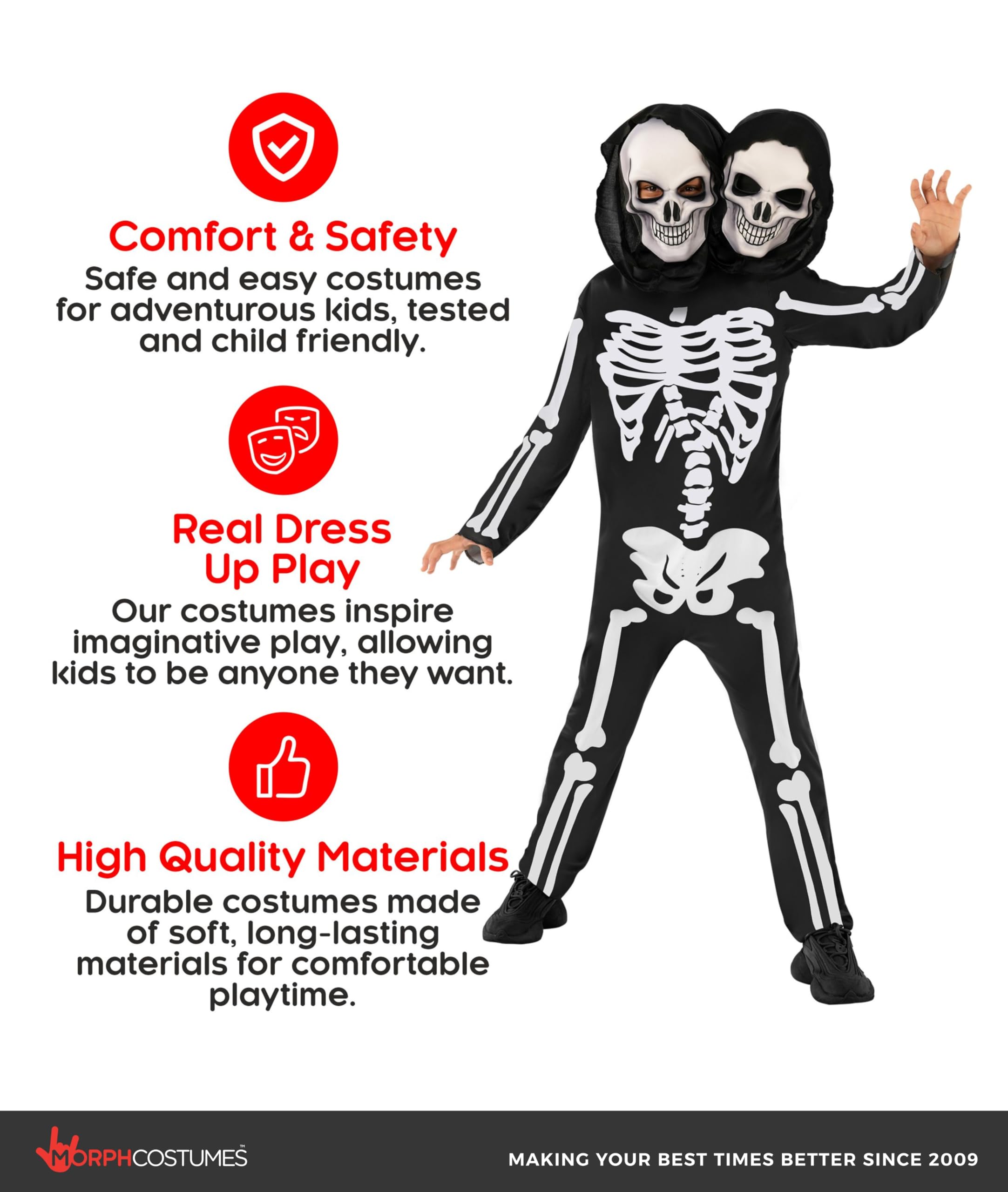 Morph Skeleton Costume Kids - 2-Headed Skeleton Outfit for Boys - Fun Halloween Dress-Up for Children - Image 4