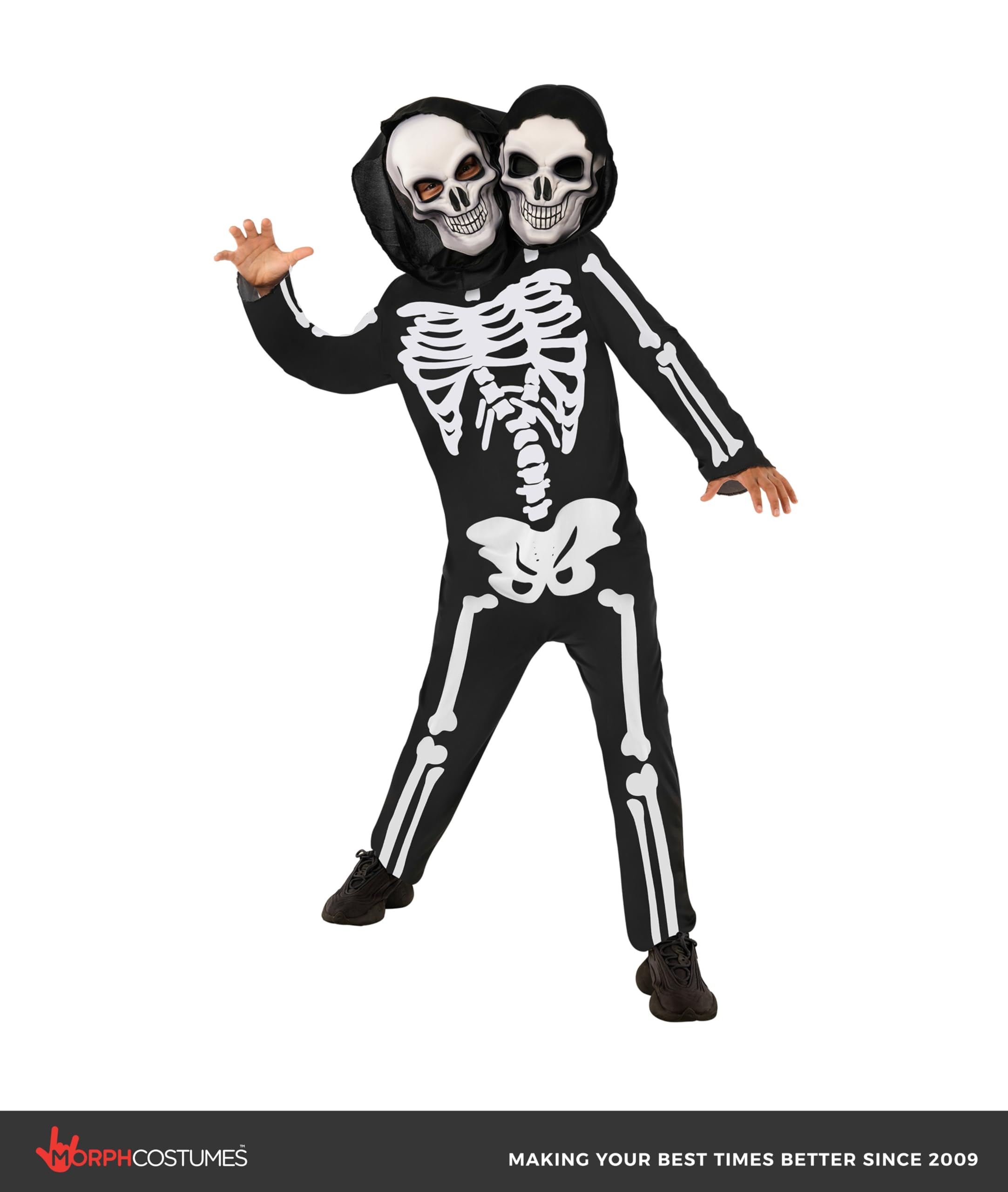 Morph Skeleton Costume Kids - 2-Headed Skeleton Outfit for Boys - Fun Halloween Dress-Up for Children - Image 5