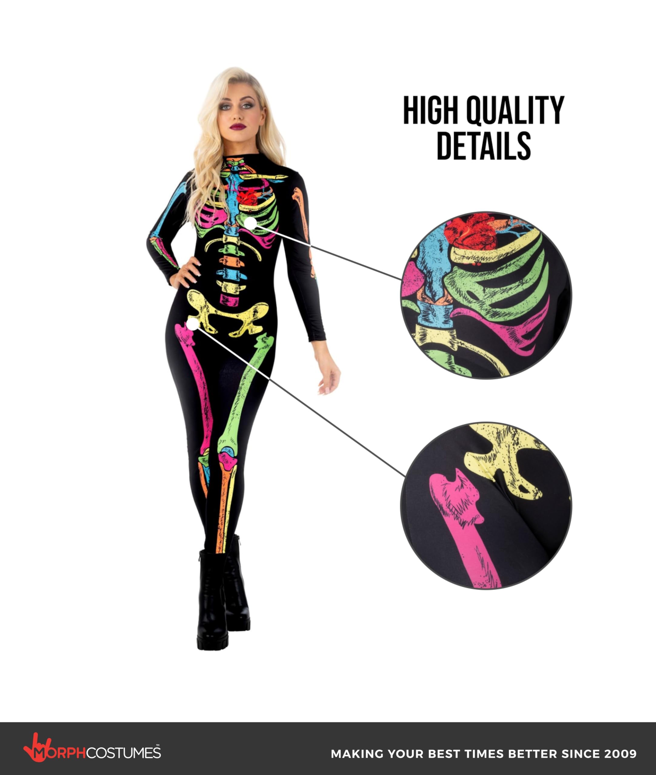 Morph Skeleton Costume Women, Womens Skeleton Bodysuit, Halloween Skeletons Costumes For Women - Image 3