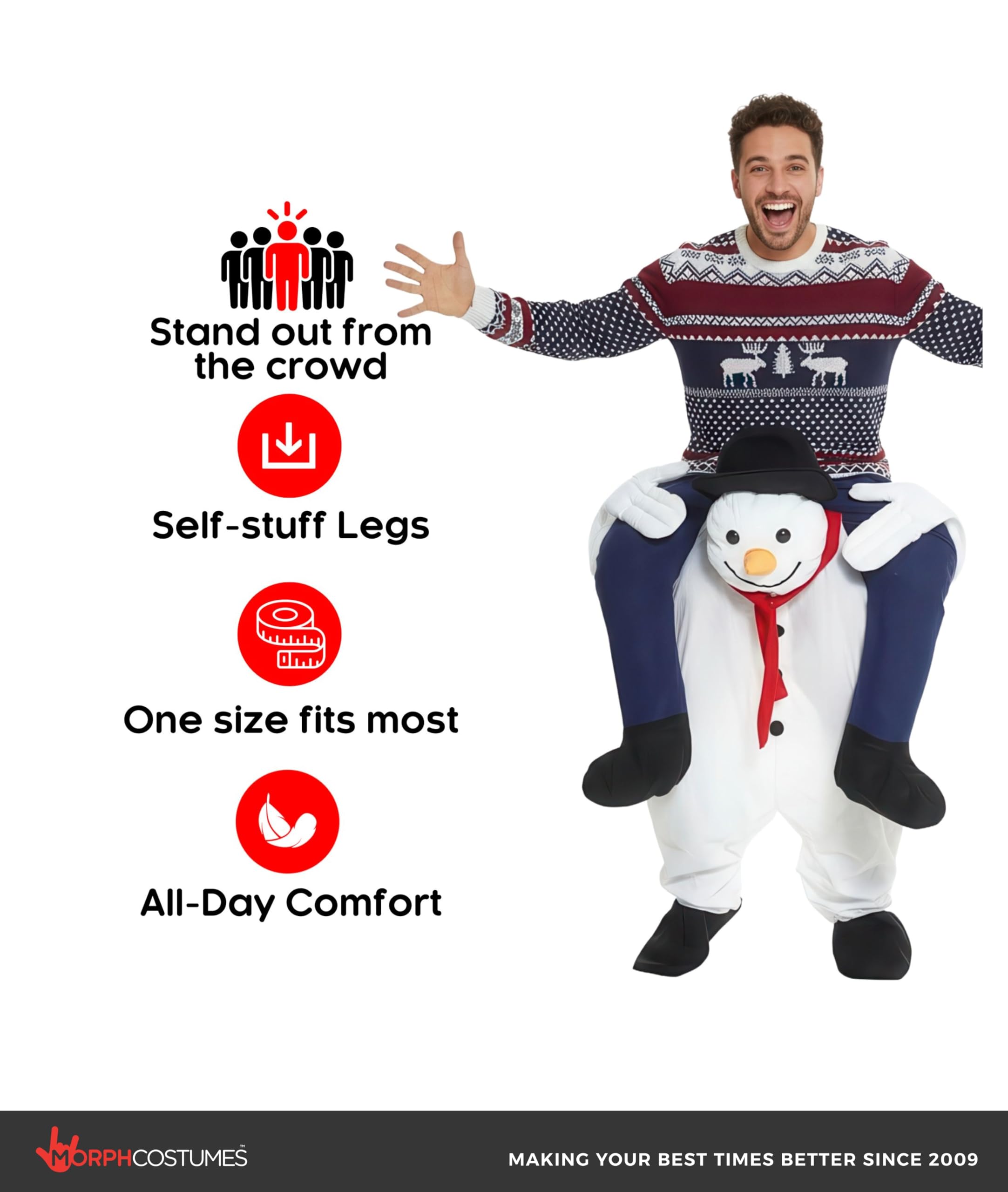 Morph Snowman Piggyback Costume, Snowman Costume, Funny Christmas Costumes, Christmas Costumes for Men - Image 2