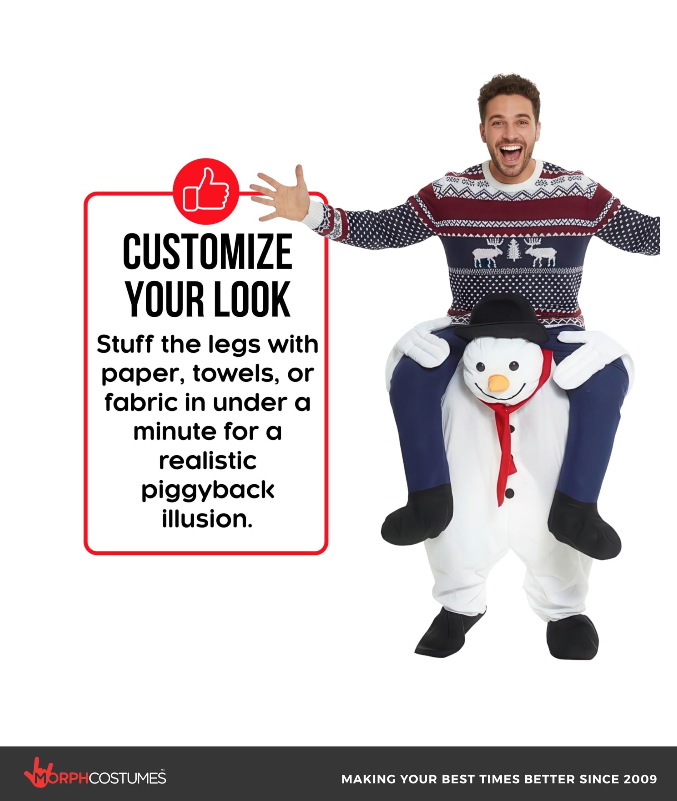 Morph Snowman Piggyback Costume, Snowman Costume, Funny Christmas Costumes, Christmas Costumes for Men - Image 3