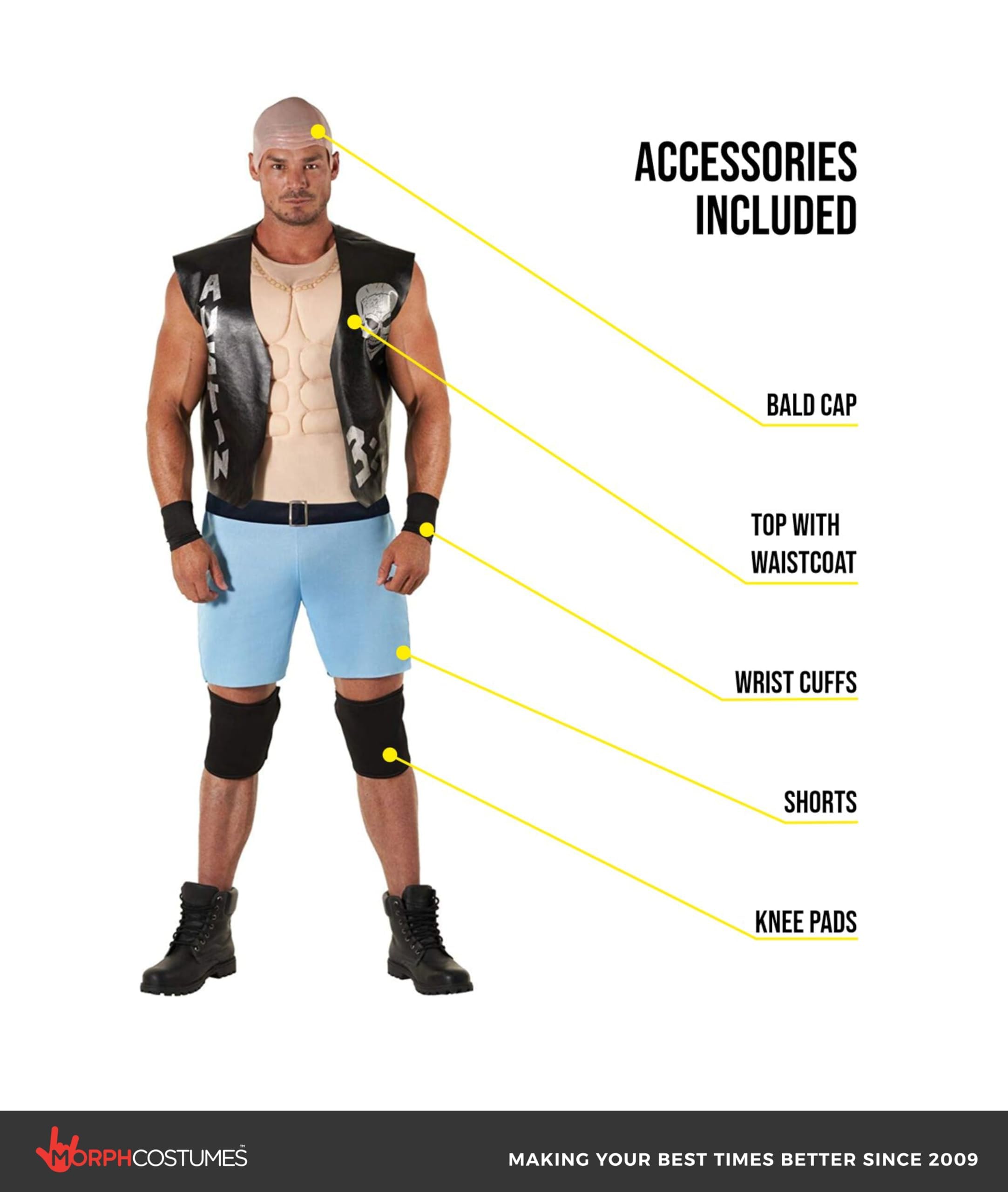Morph Stone Cold Steven Austin Costume Men, Stone Cold Steve Austin Vest, WWE Costume Adult Men, WWE Wrestler Costumes - Image 2