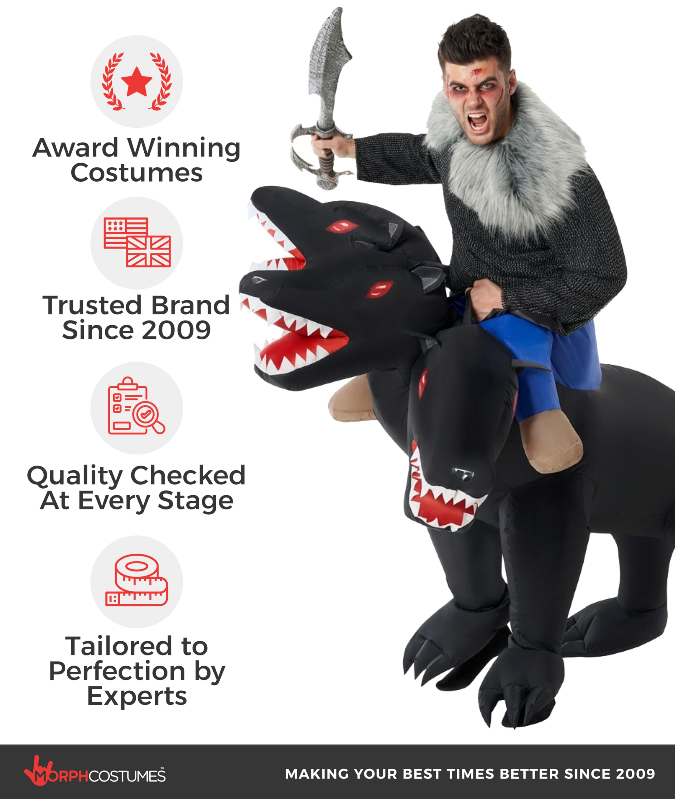 Morph Three Headed Dog Costume, Ride On Dog Costumes Adults, Inflatable Costumes Adult, Halloween Costumes for Adults - Image 5