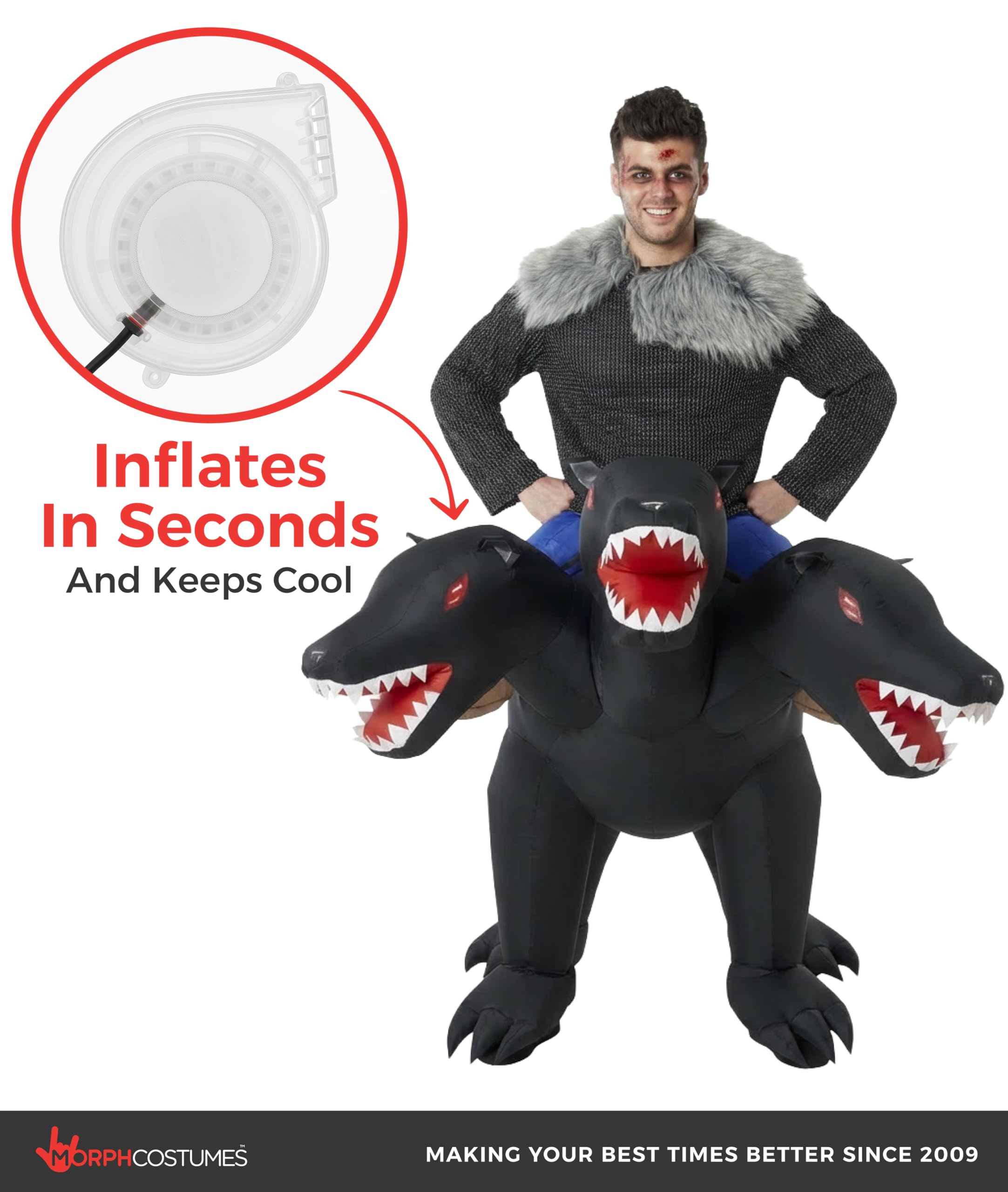 Morph Three Headed Dog Costume, Ride On Dog Costumes Adults, Inflatable Costumes Adult, Halloween Costumes for Adults - Image 7