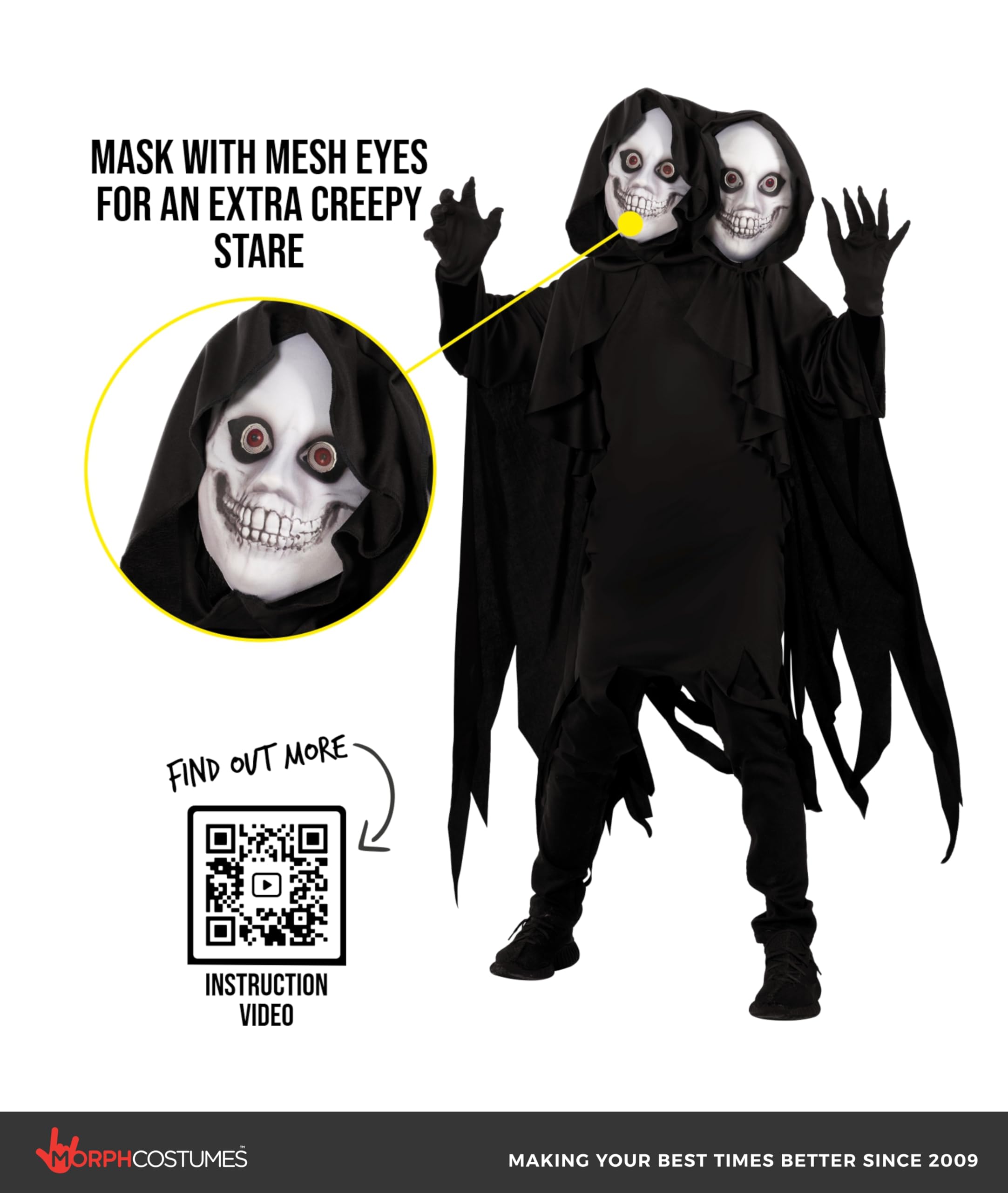 Morph Two Headed Ghoul Costume Kids, Grim Reaper Costume Kids, Boys Reaper Costumes, Boys Scary Demon Halloween Costumes - Image 3