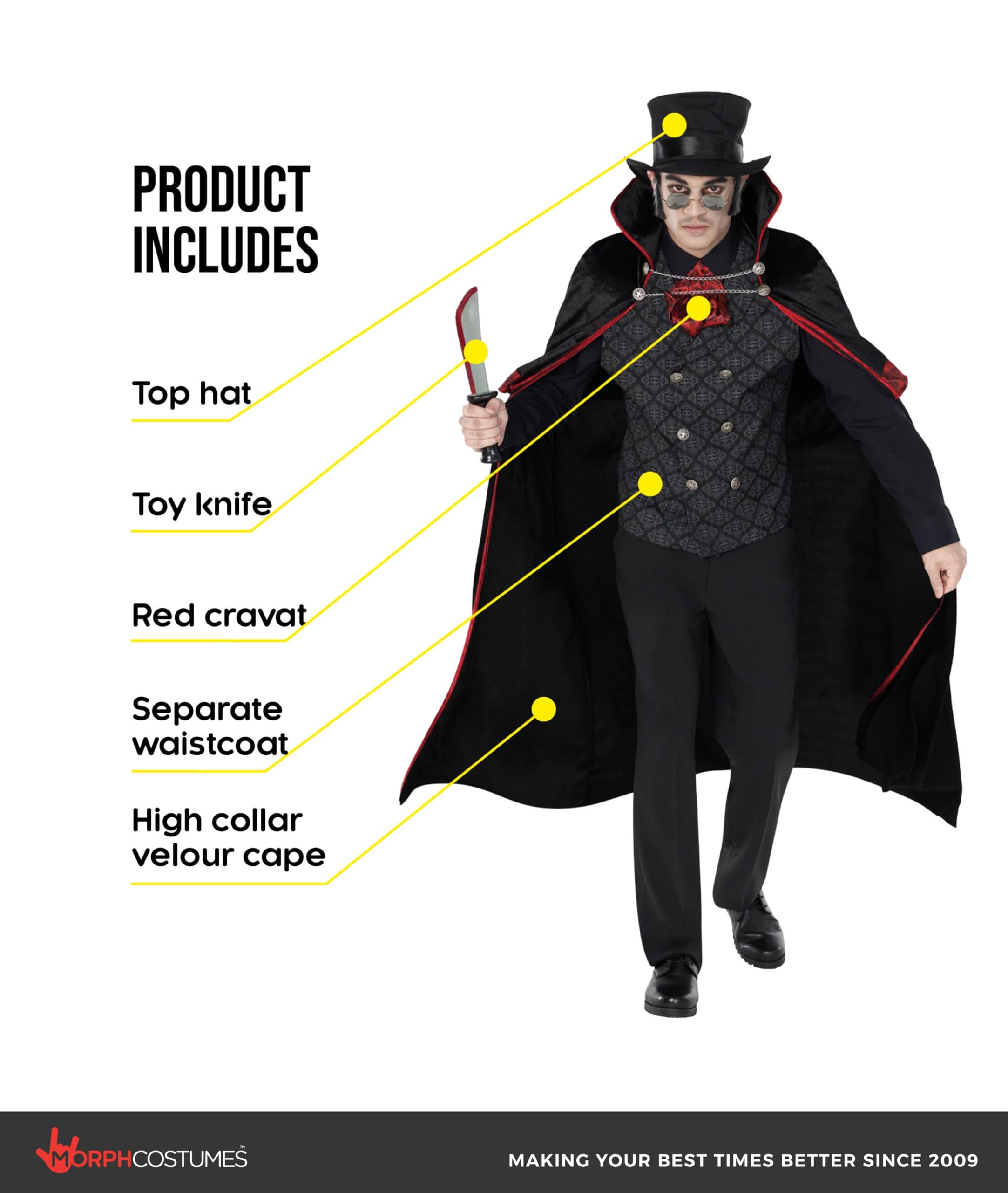 Morph Vampire Costume Men, Mens Gothic Vampire Costume, Jack The Ripper Costumes, Halloween Costumes For Men - Image 2