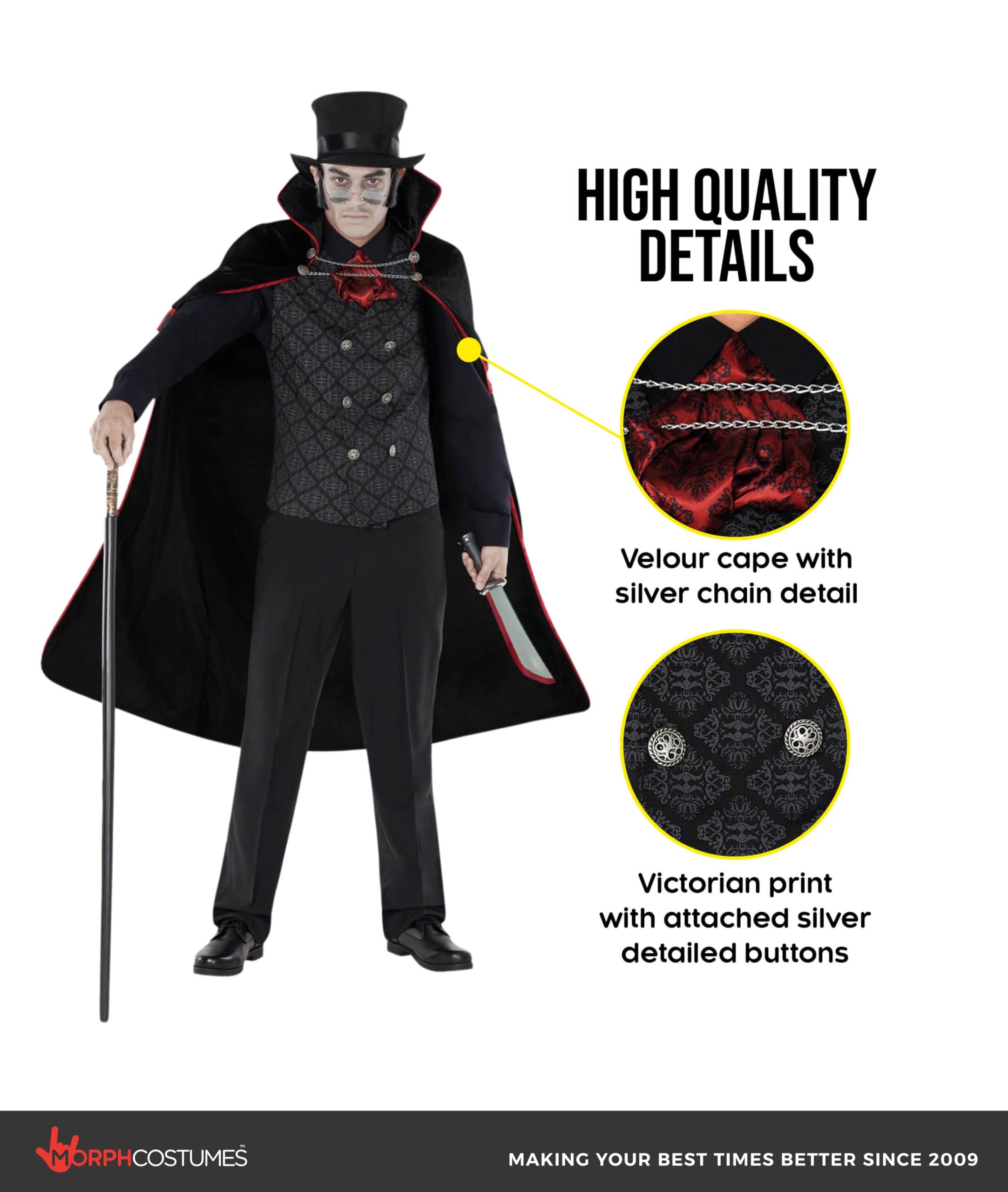 Morph Vampire Costume Men, Mens Gothic Vampire Costume, Jack The Ripper Costumes, Halloween Costumes For Men - Image 3