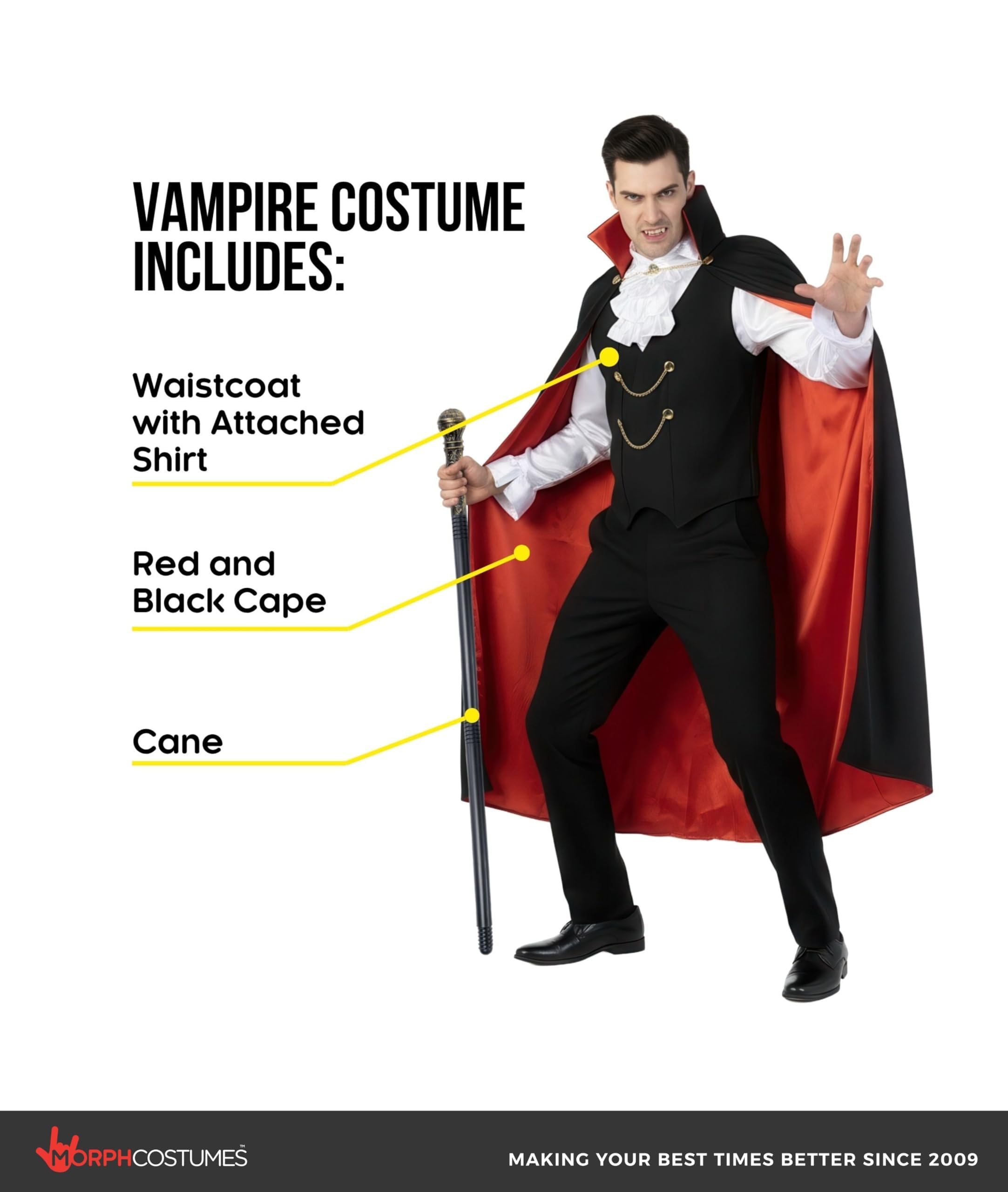 Morph Vampire Costumes Men, Male Vampire Costume, Mens Dracula Costume Adult, Dracula Costumes for Mens - Image 2
