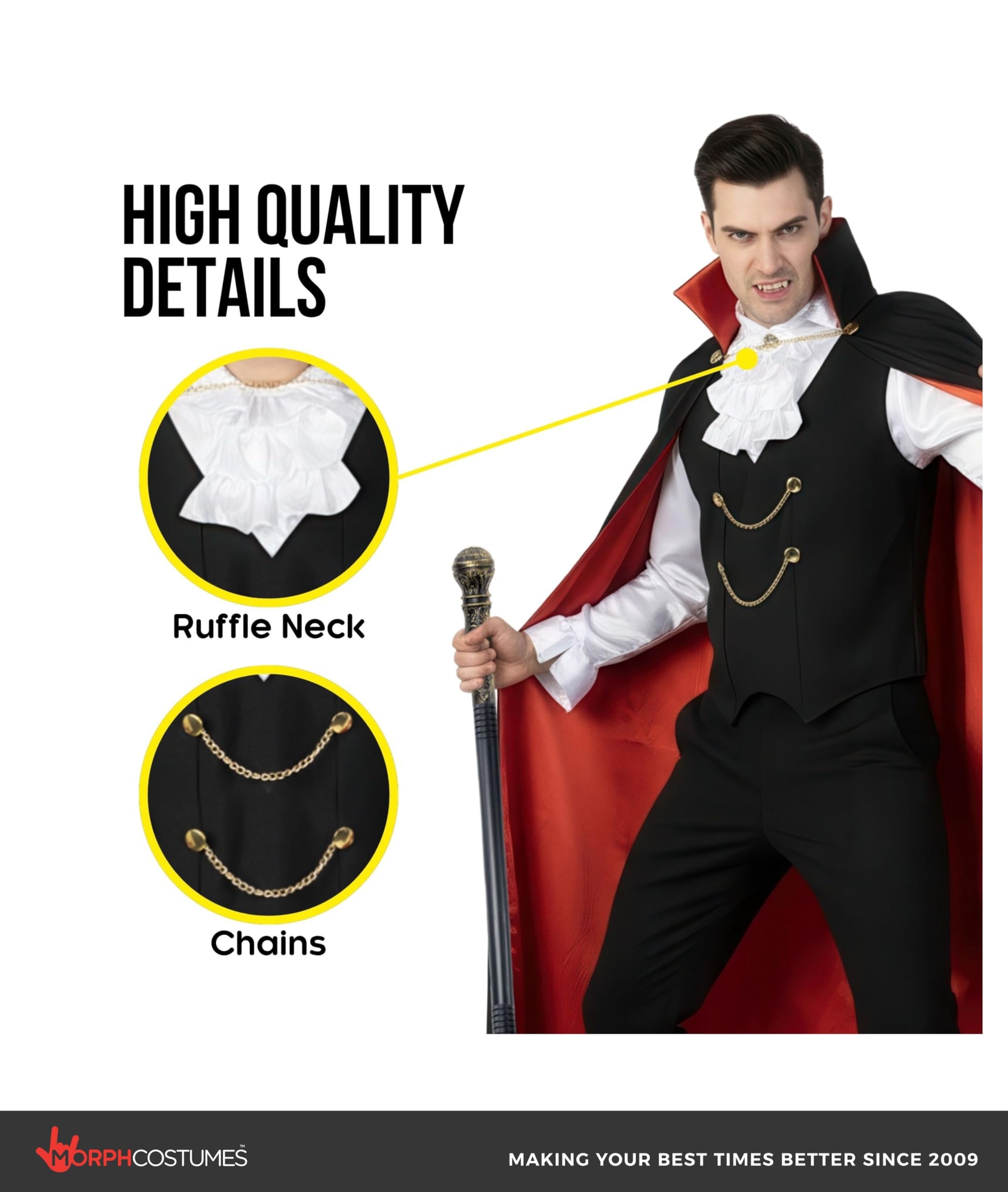 Morph Vampire Costumes Men, Male Vampire Costume, Mens Dracula Costume Adult, Dracula Costumes for Mens - Image 4