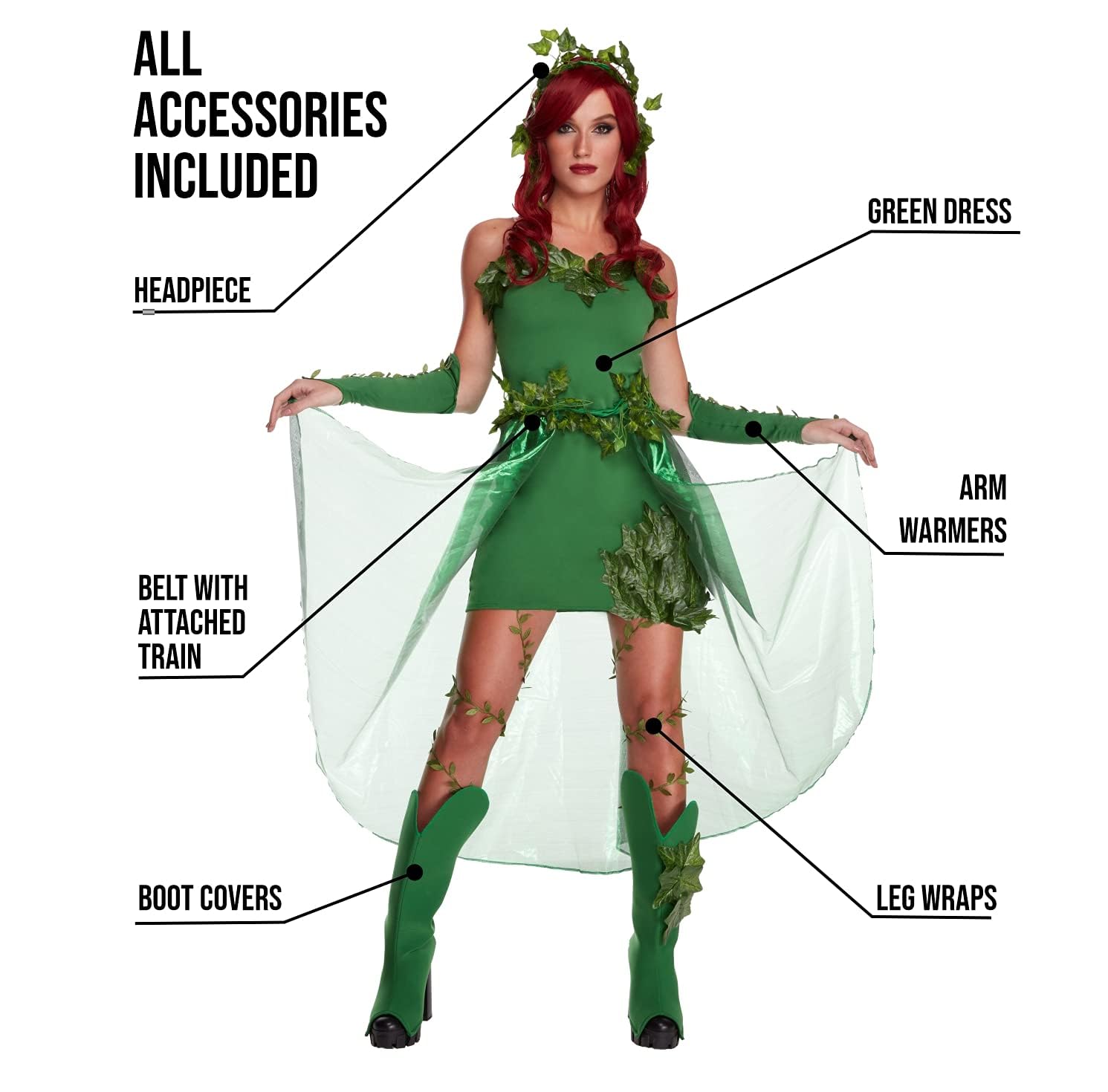 Morph Villain Costume For Women, Ivy Costume Women, Green Dress With Fake Leaves, Comic Con Costumes for Womens - Image 4