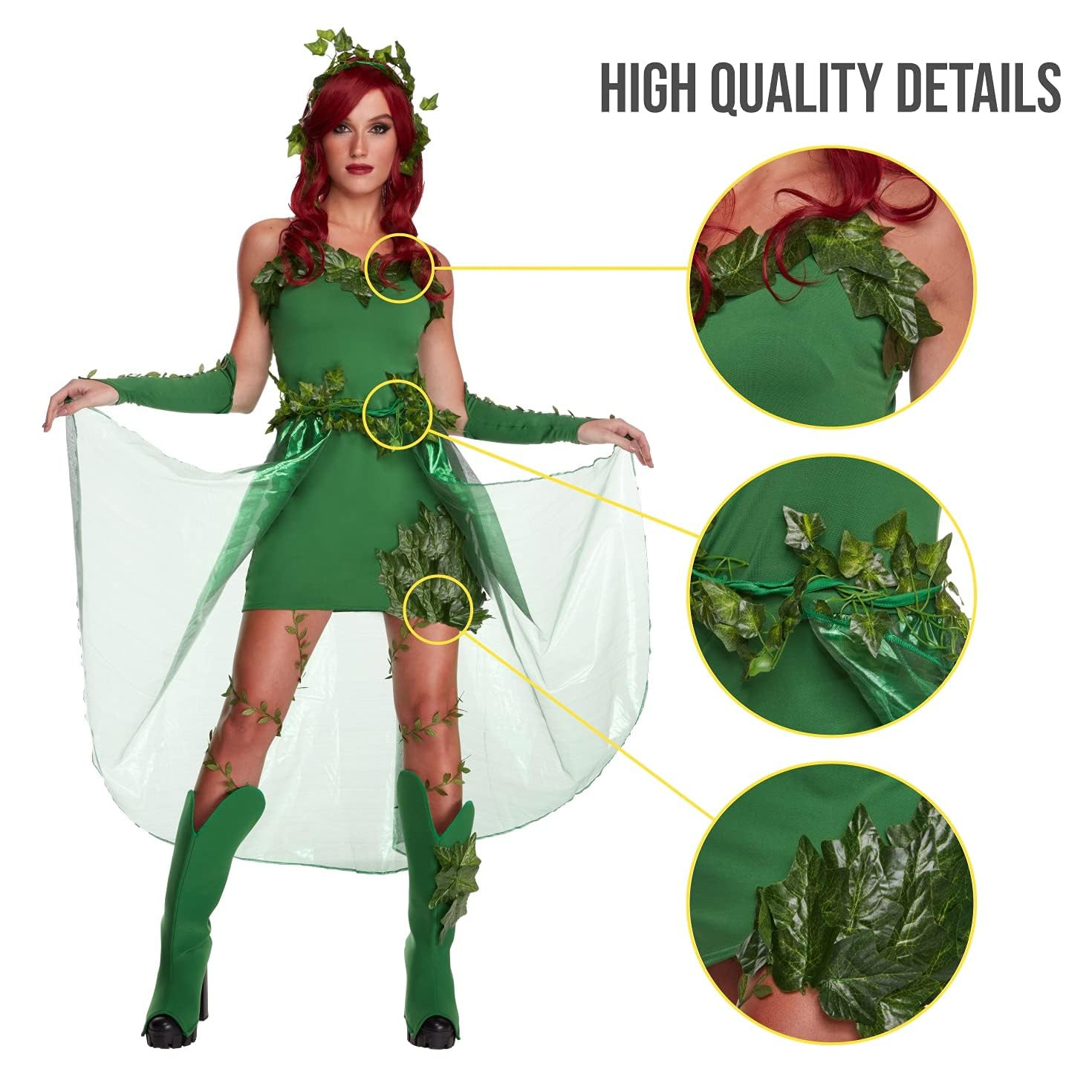 Morph Villain Costume For Women, Ivy Costume Women, Green Dress With Fake Leaves, Comic Con Costumes for Womens - Image 5