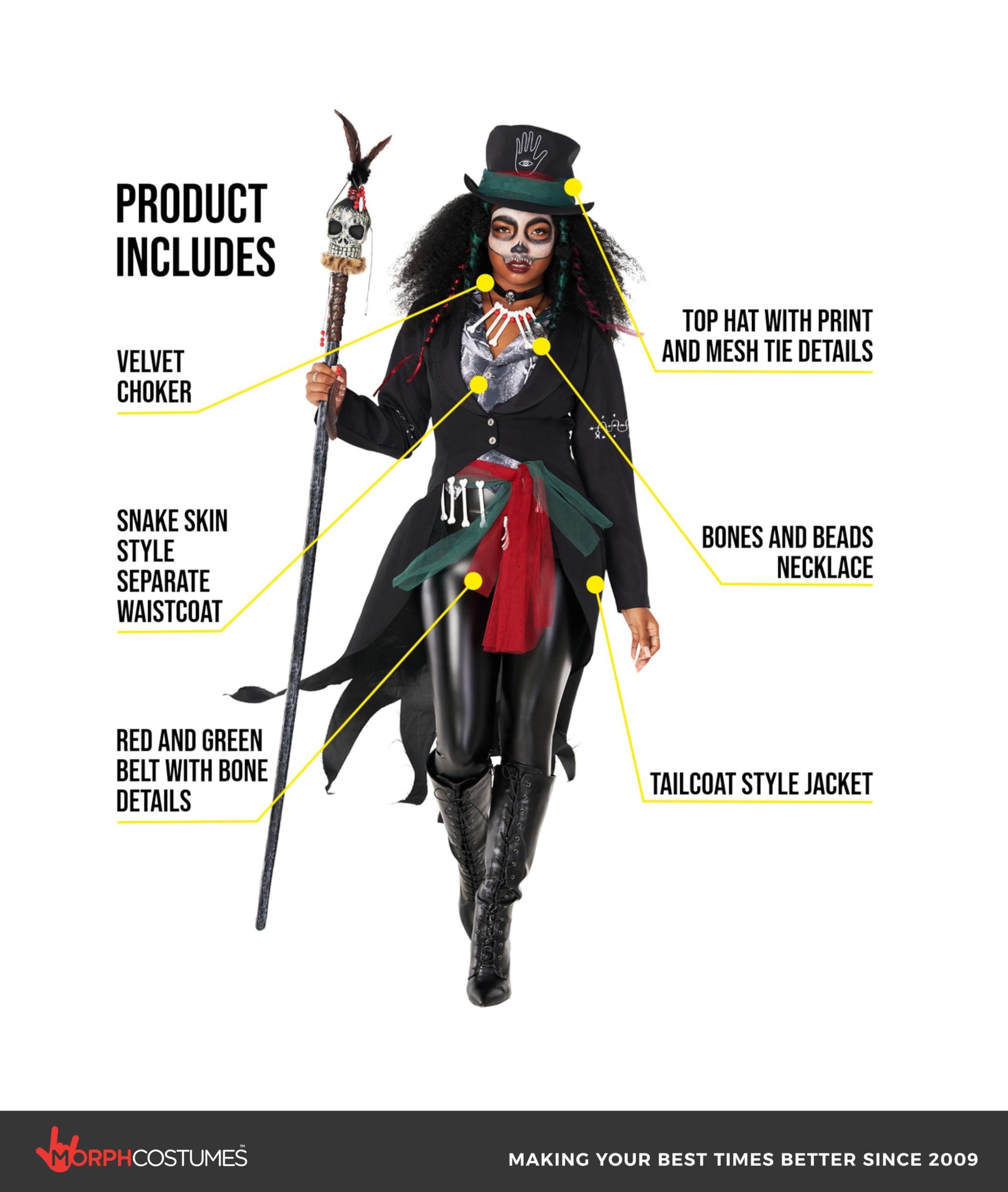 Morph Voodoo Costume for Women, Voodoo Priestess Costume, Womens Scary Witch Costumes - Image 2