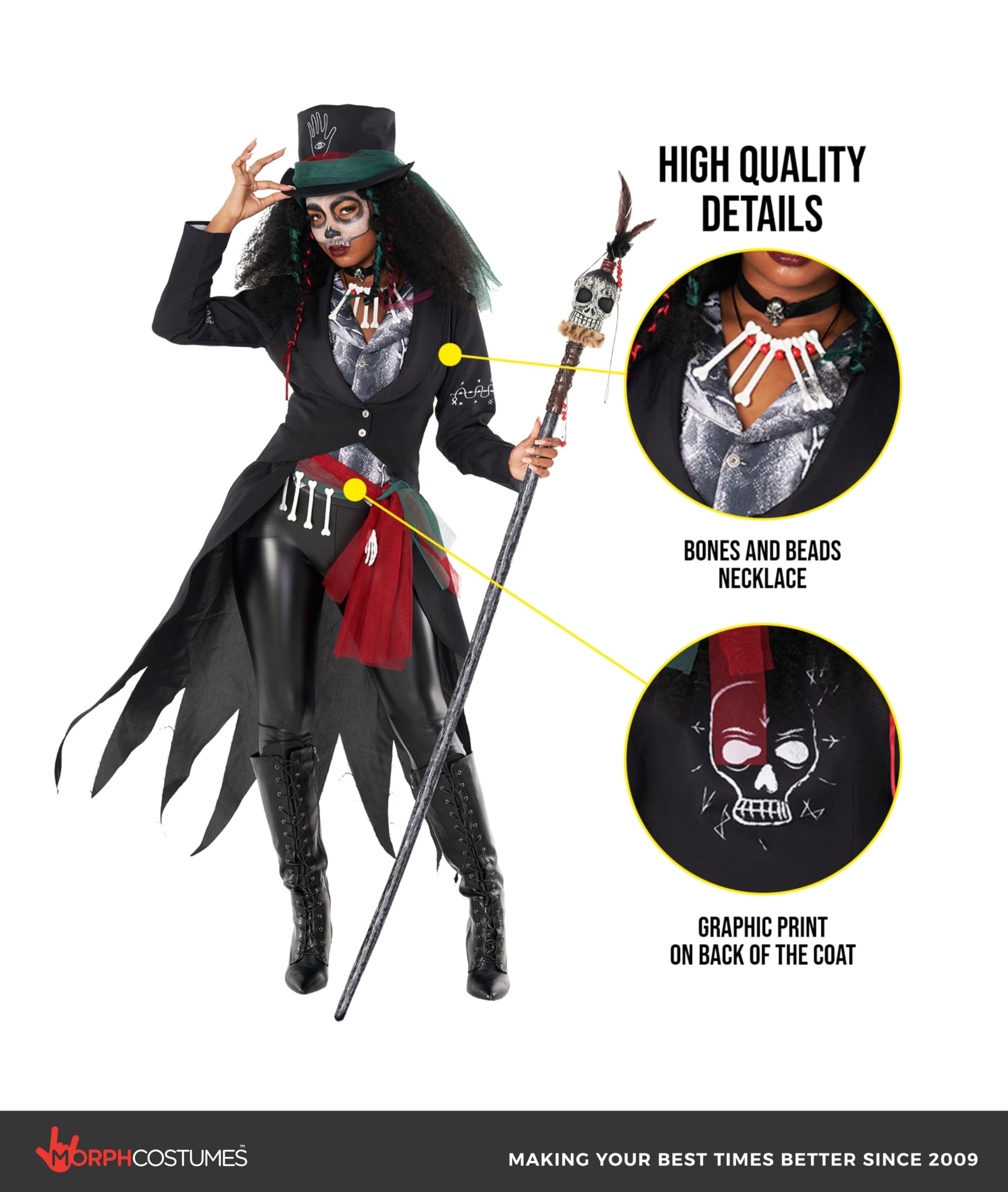 Morph Voodoo Costume for Women, Voodoo Priestess Costume, Womens Scary Witch Costumes - Image 3