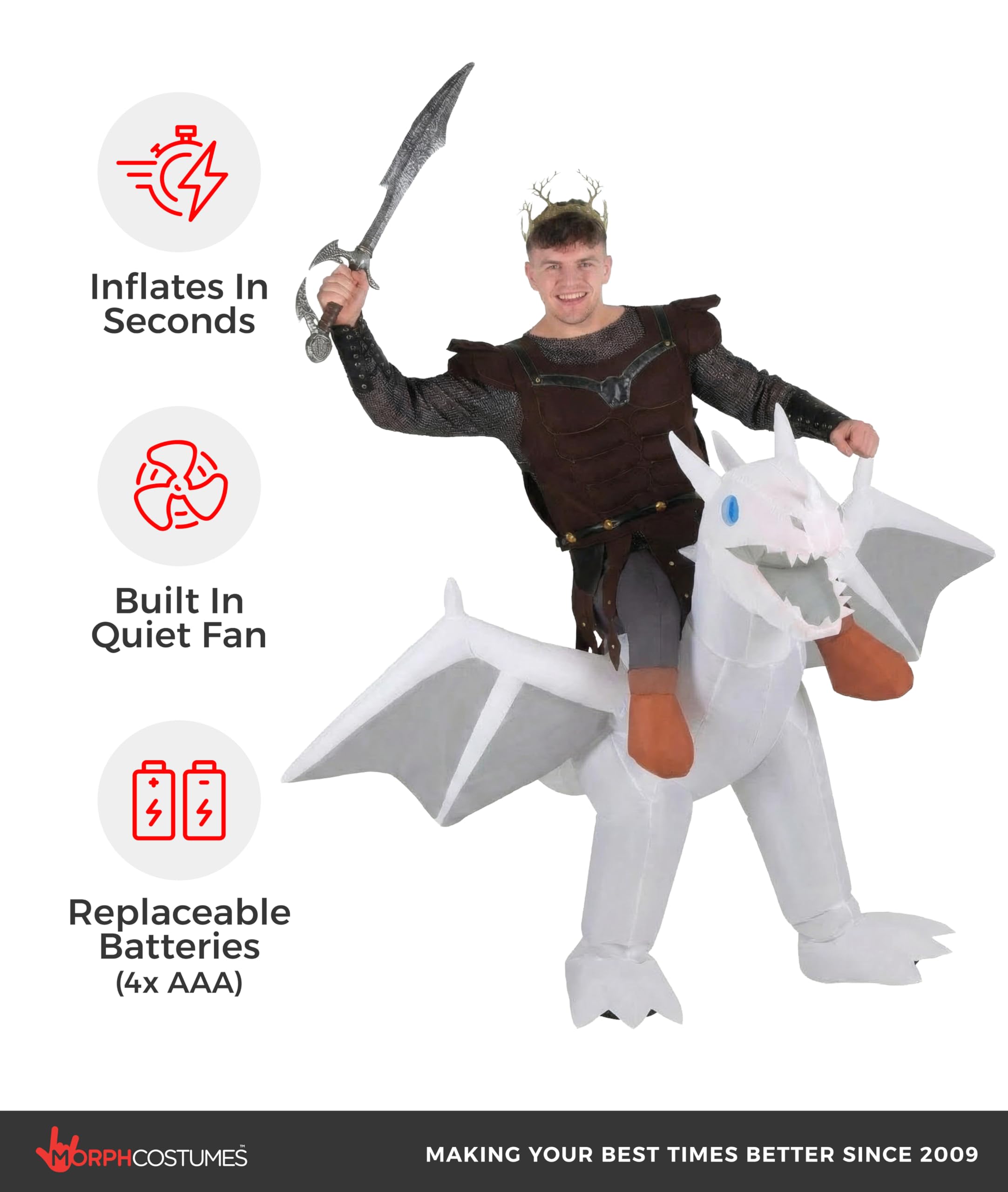 Morph White Inflatable Dragon Costume Adults, Blow Up Dragon Costume Adult, Fun Inflatable Outfit For Men And Women, One Size - Image 3