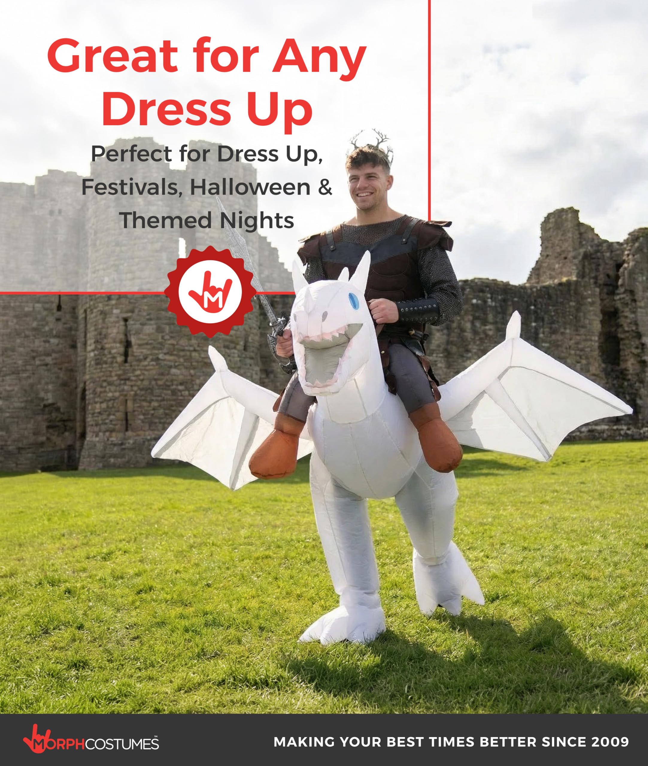 Morph White Inflatable Dragon Costume Adults, Blow Up Dragon Costume Adult, Fun Inflatable Outfit For Men And Women, One Size - Image 6