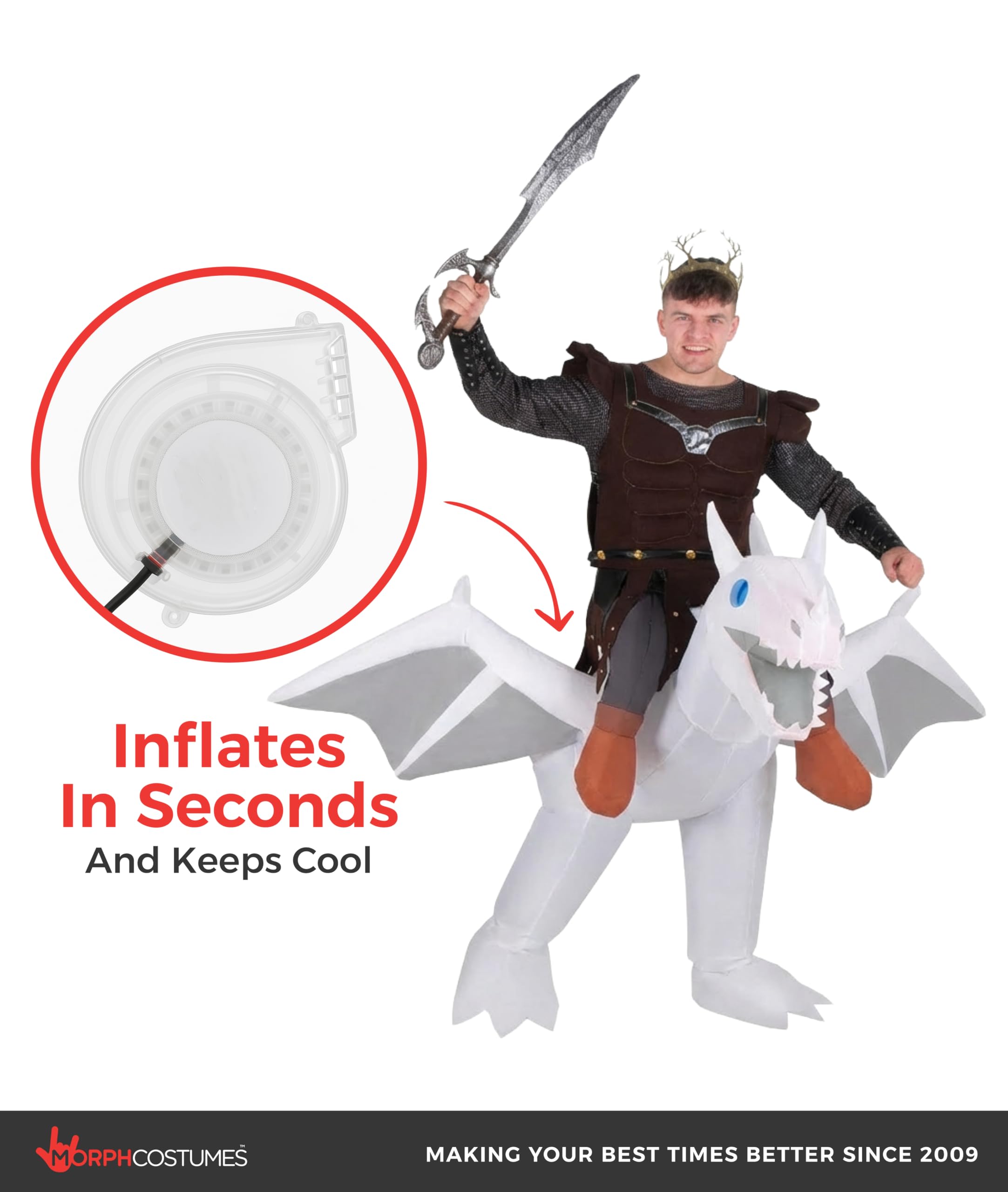 Morph White Inflatable Dragon Costume Adults, Blow Up Dragon Costume Adult, Fun Inflatable Outfit For Men And Women, One Size - Image 7