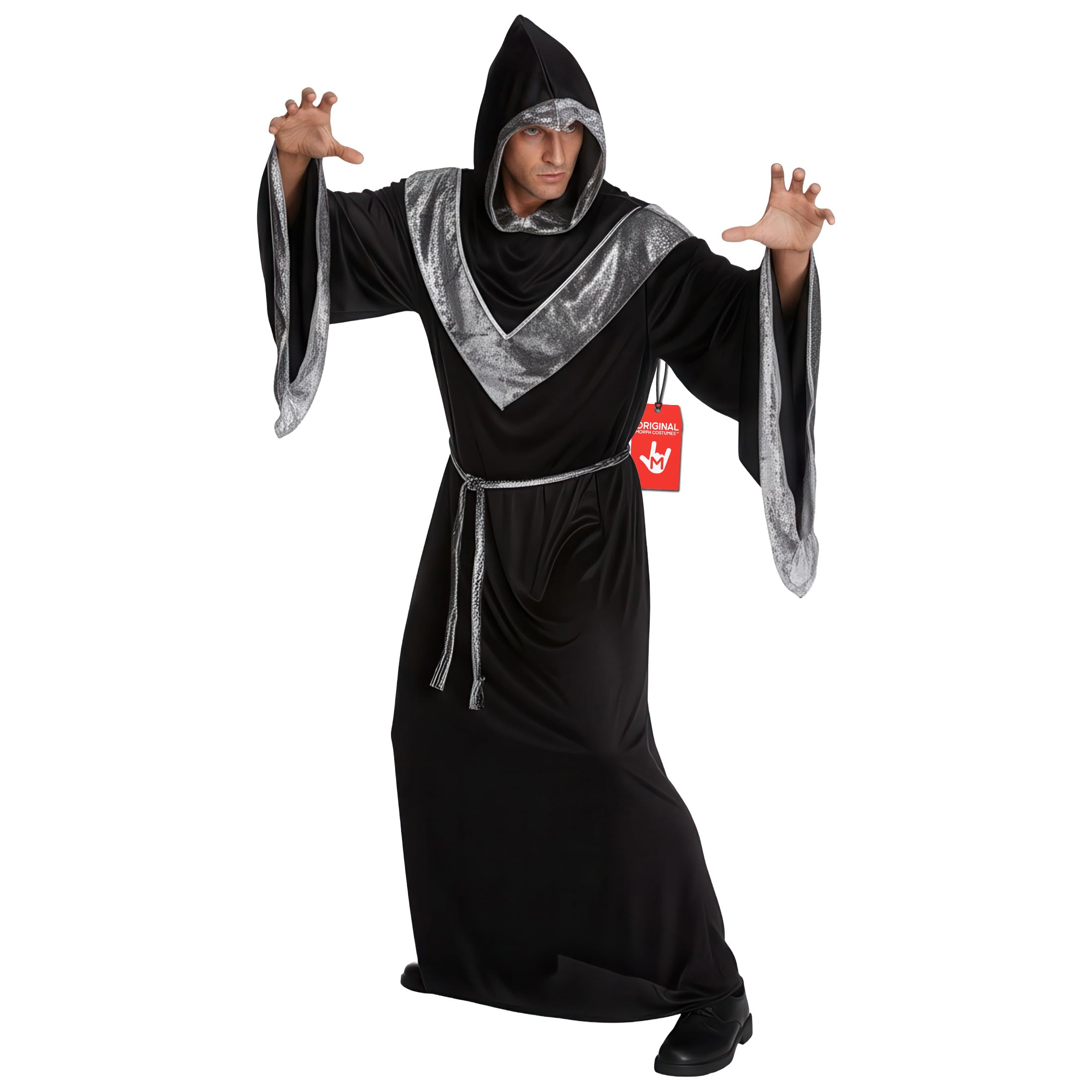 Morph Wizard Costume Men, Men's Wizard Cloak Costume, Adult Warlock Robe and Sorcerer Outfit, Halloween Costumes For Men