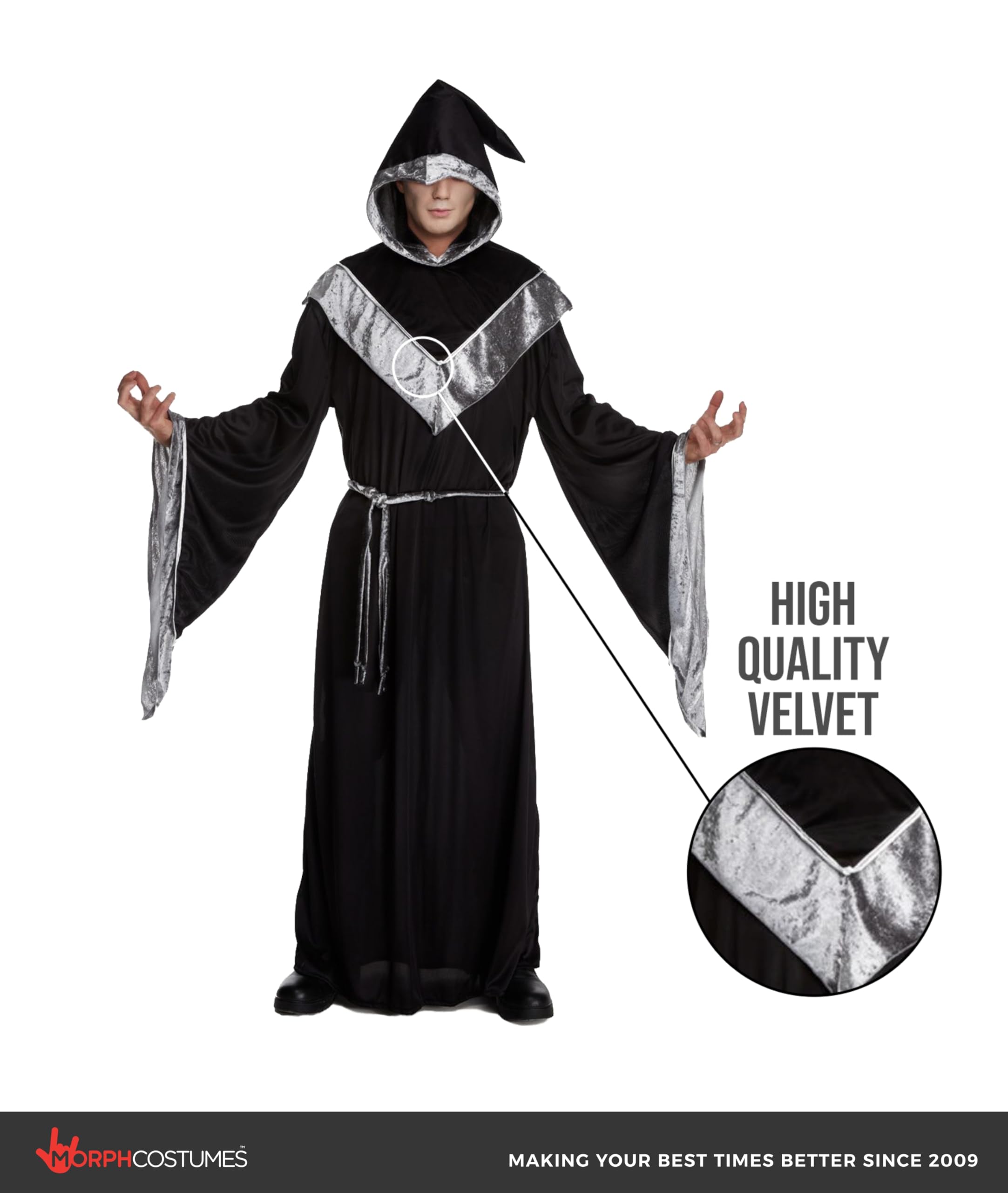 Morph Wizard Costume Men, Men's Wizard Cloak Costume, Adult Warlock Robe and Sorcerer Outfit, Halloween Costumes For Men - Image 3