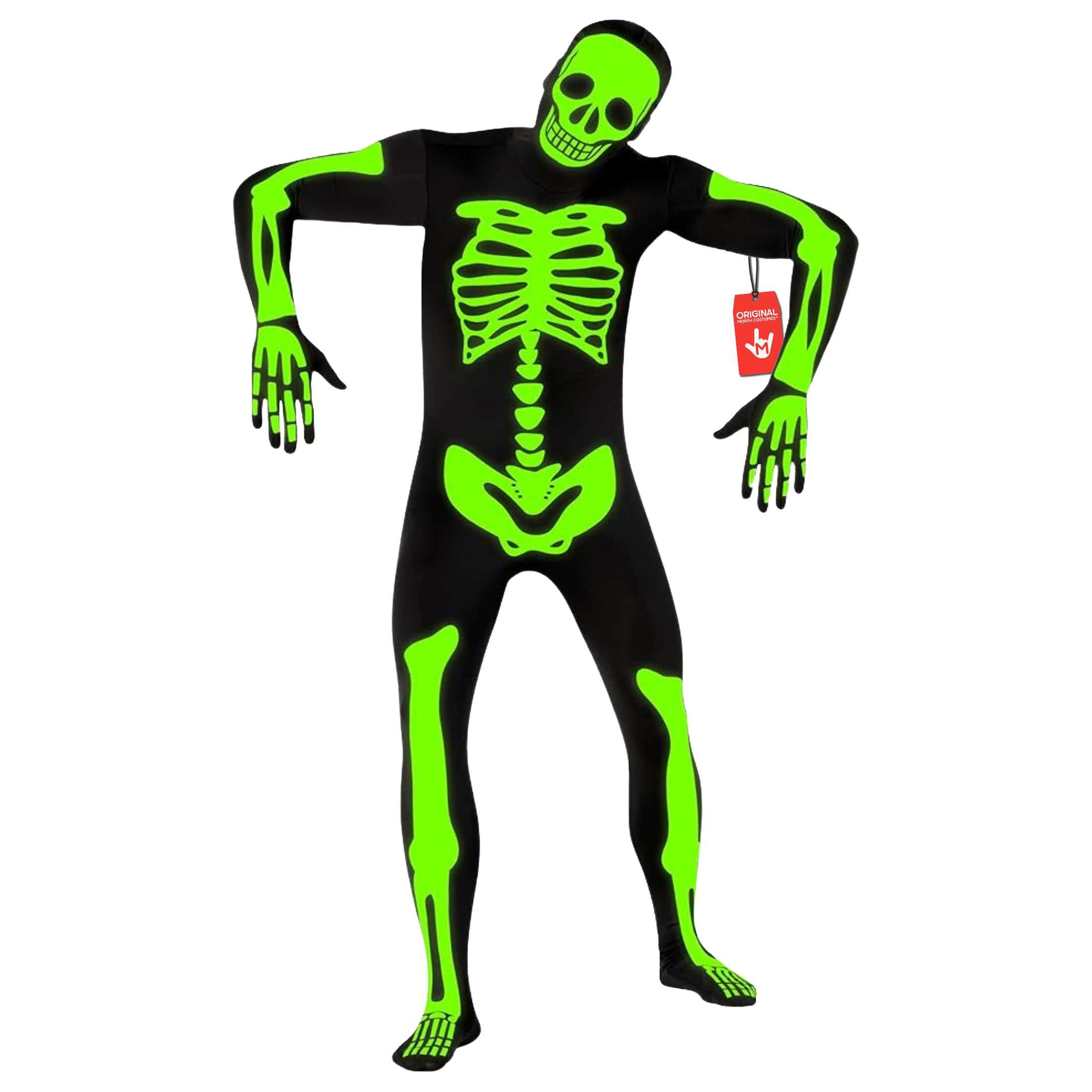 Morphsuits Adult Skeleton Costume Men, Mens Skeleton Costume Glow in Dark, Skeleton Adult Costume, Glow in Dark Skeleton