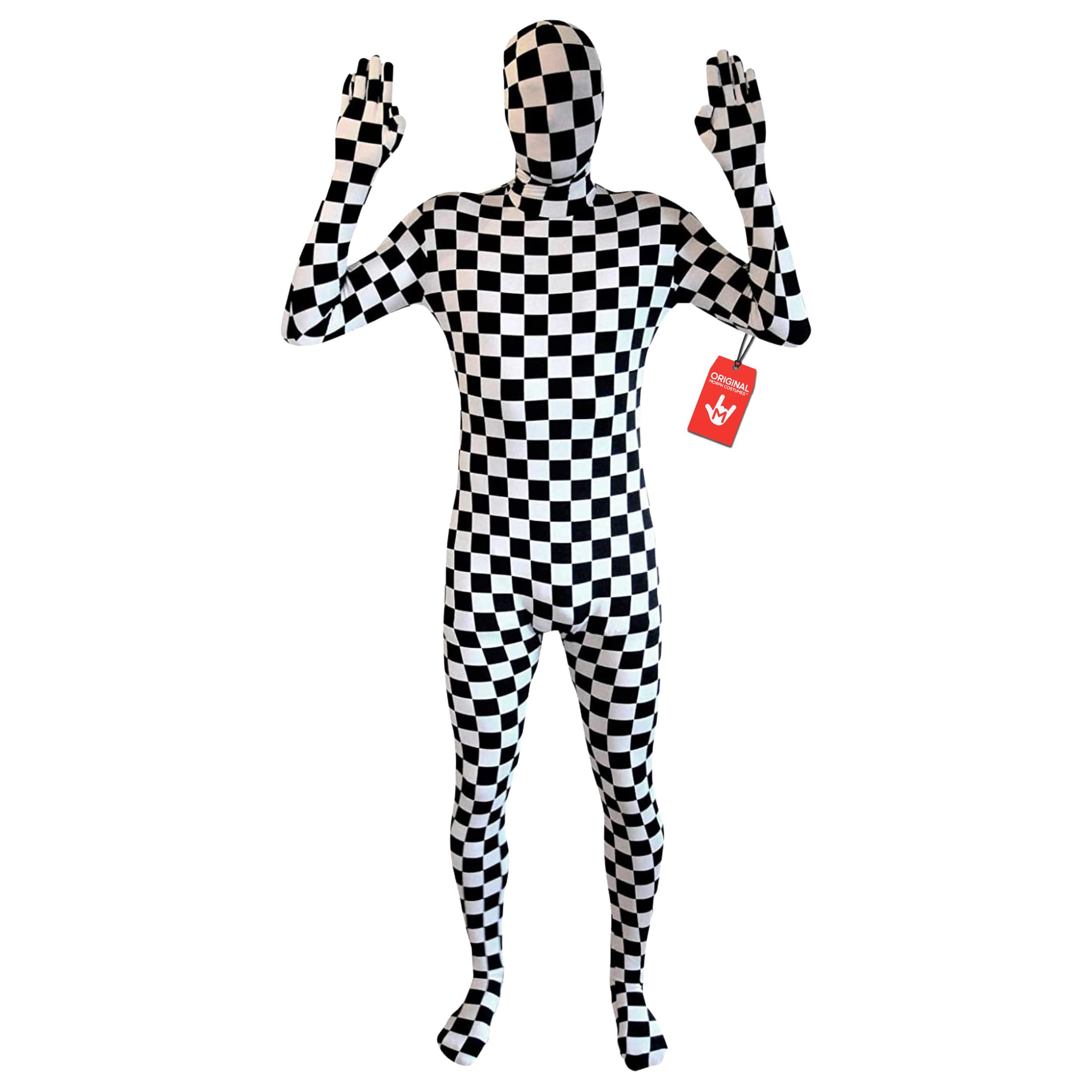 Morphsuits Black and White Checkers Costume Suit, Full Bodysuit Costume, Spandex Suit Men, Checkered Bodysuit