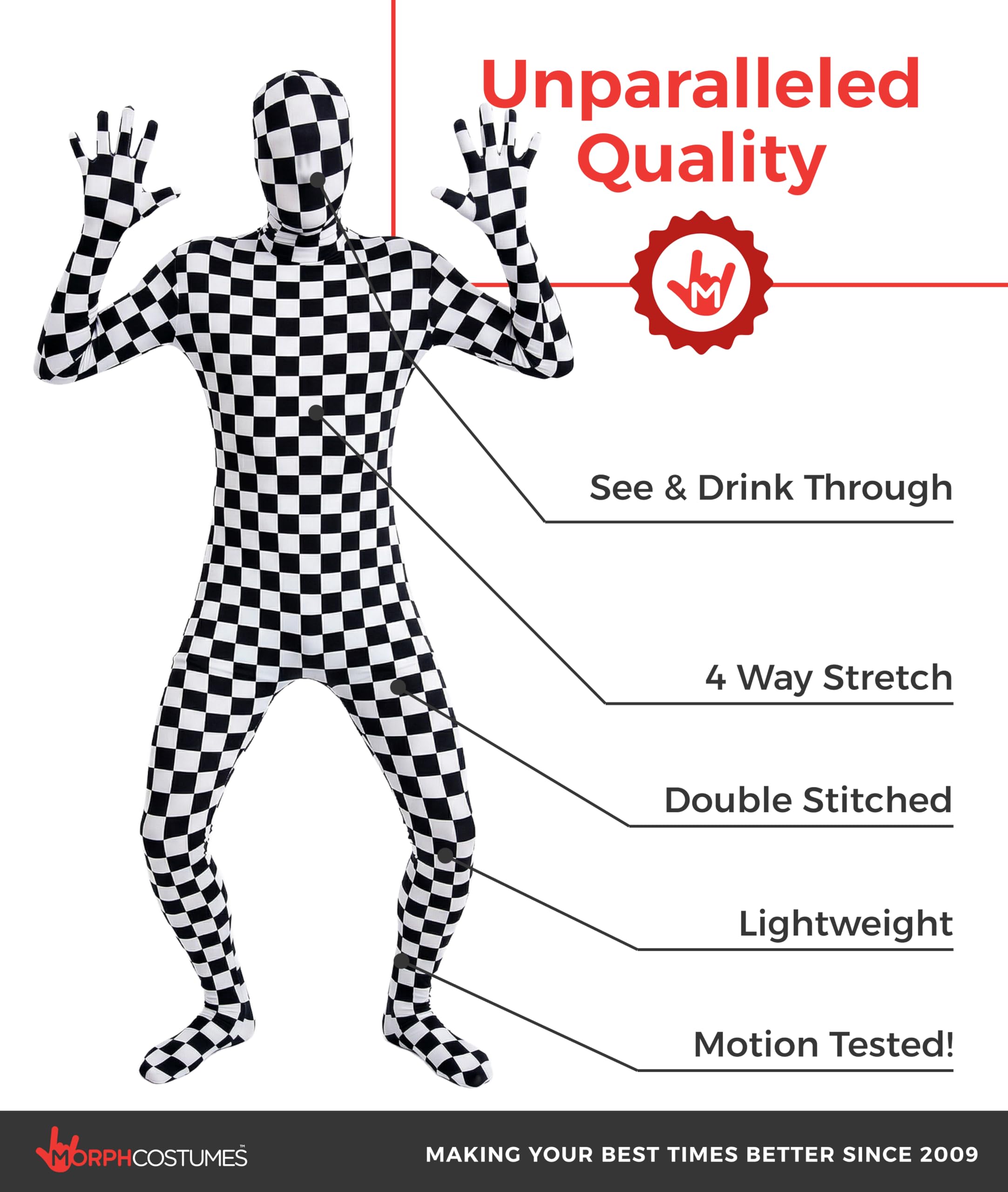 Morphsuits Black and White Checkers Costume Suit, Full Bodysuit Costume, Spandex Suit Men, Checkered Bodysuit - Image 2