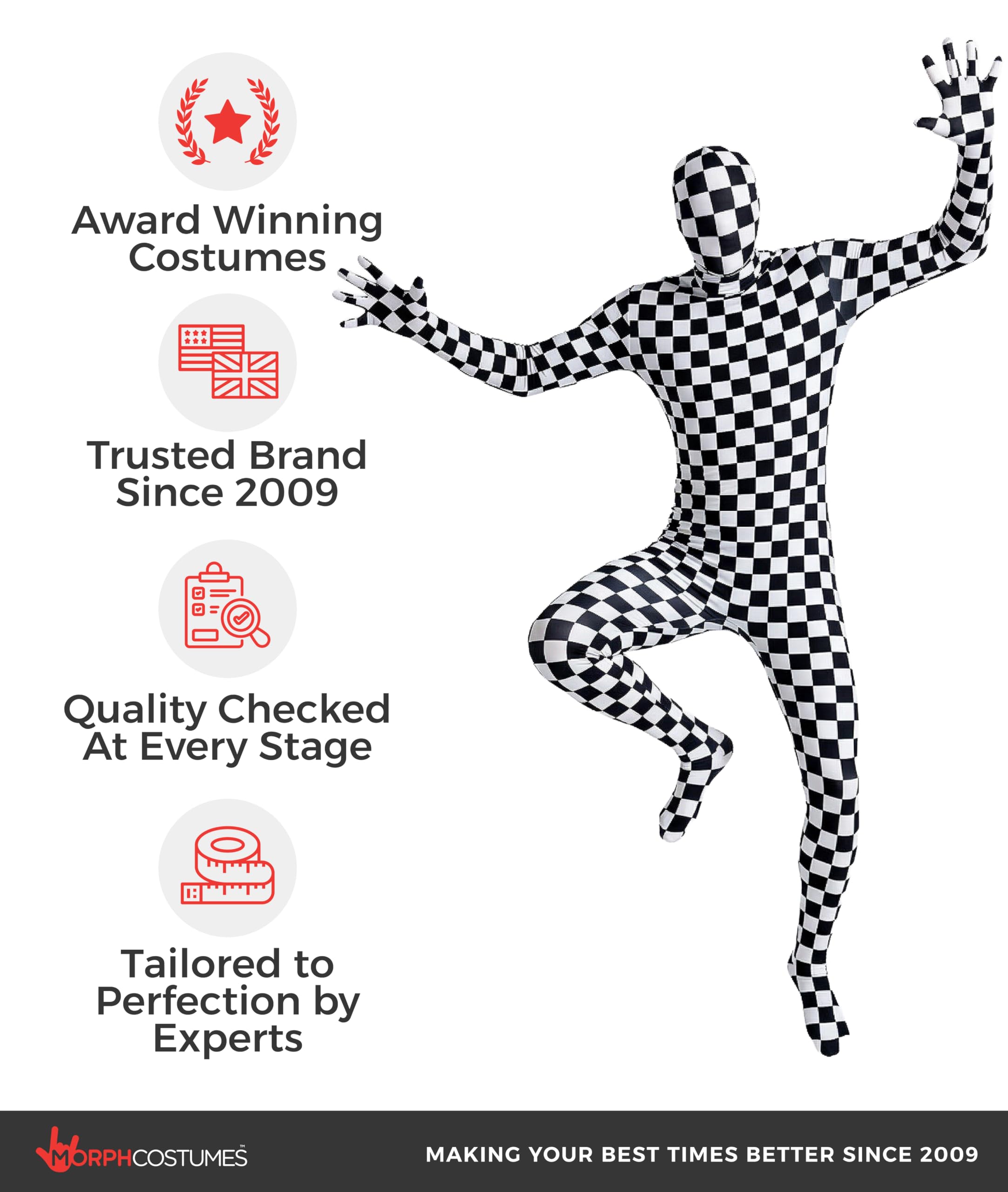 Morphsuits Black and White Checkers Costume Suit, Full Bodysuit Costume, Spandex Suit Men, Checkered Bodysuit - Image 5