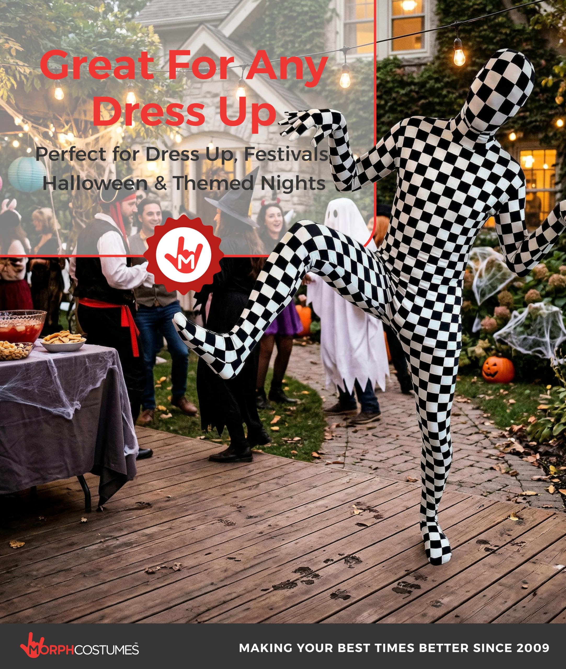 Morphsuits Black and White Checkers Costume Suit, Full Bodysuit Costume, Spandex Suit Men, Checkered Bodysuit - Image 6