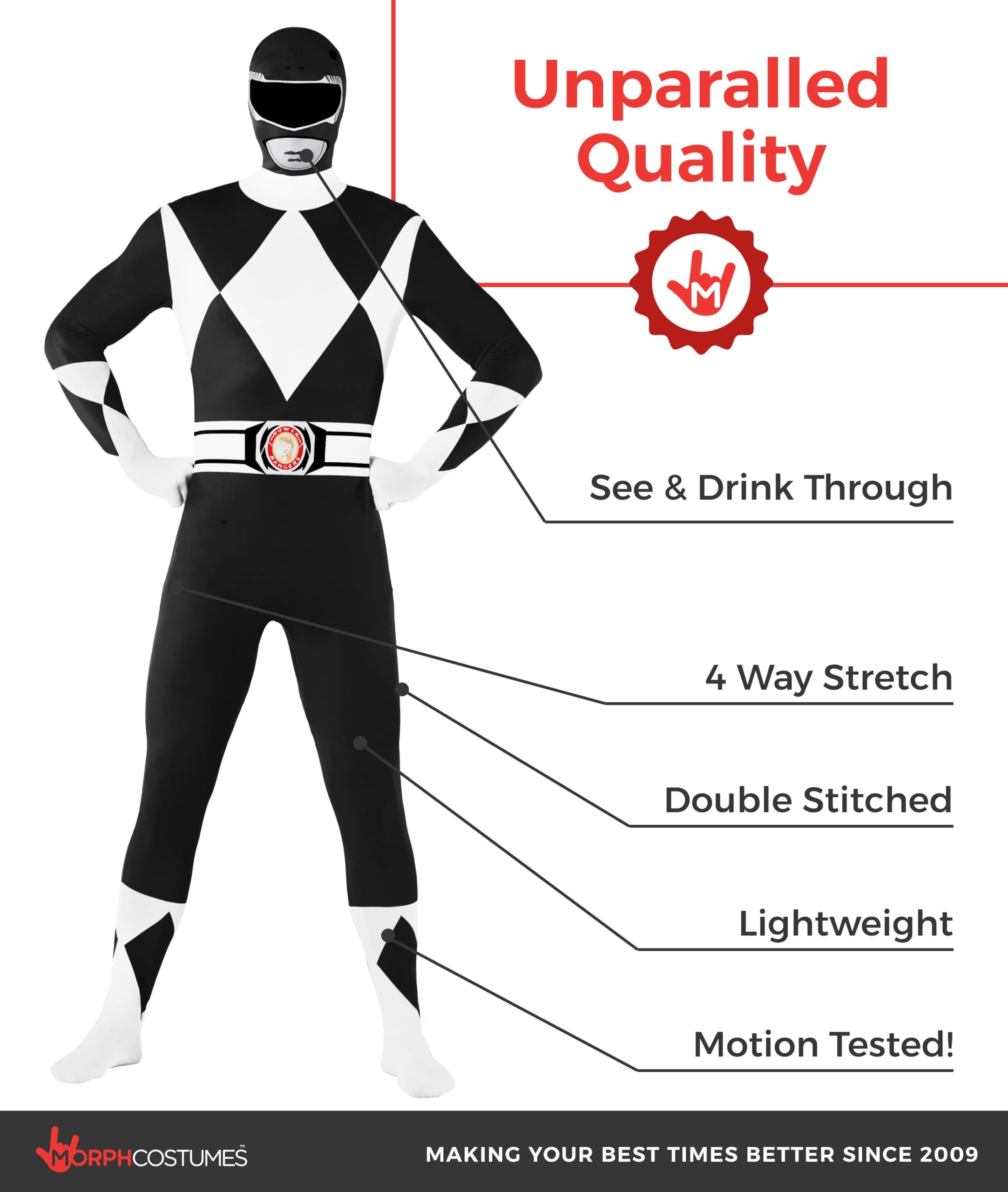 Morphsuits Black Power Ranger Costume Adult Men, Power Ranger Costume Adult, Funny Costumes for Adults - Image 2