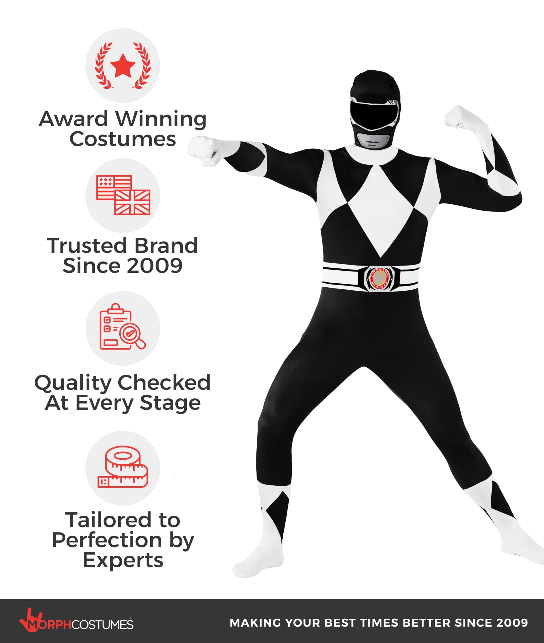 Morphsuits Black Power Ranger Costume Adult Men, Power Ranger Costume Adult, Funny Costumes for Adults - Image 7