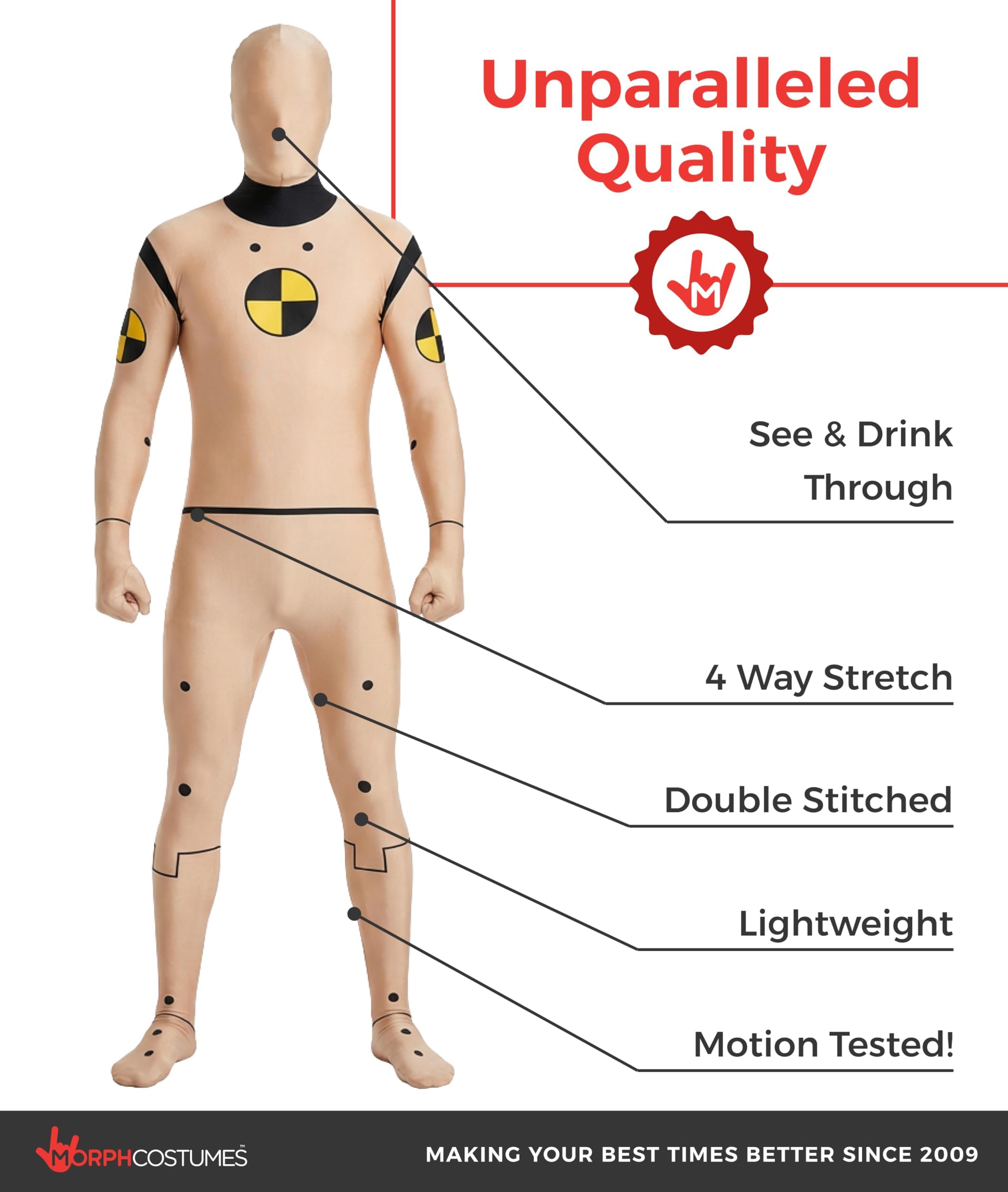 Morphsuits Crash Test Dummy Costume Adult, Crash Test Dummy Costume, Funny Costumes for Adults - Image 2