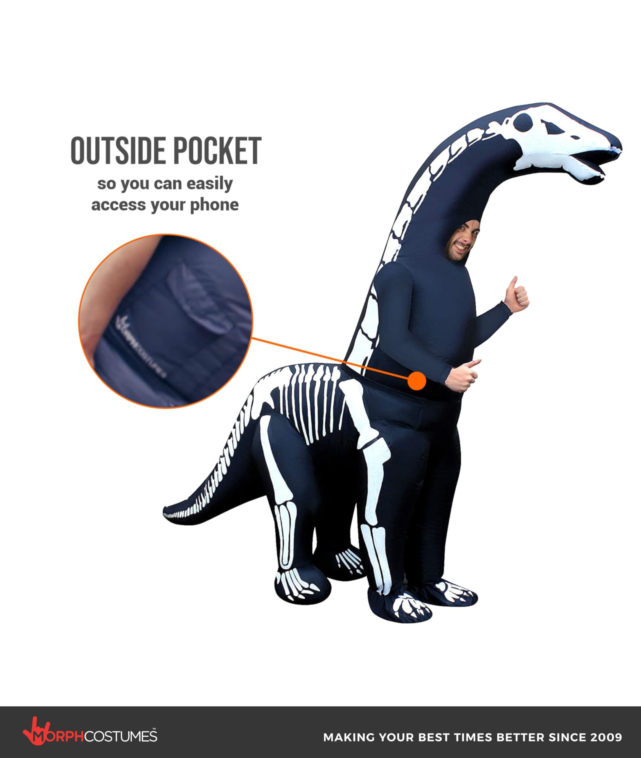 Morphsuits Inflatable Dinosaur Skeleton Costume for Adults, Fun Inflatable Skeleton Outfit for Halloween Parties - Image 3