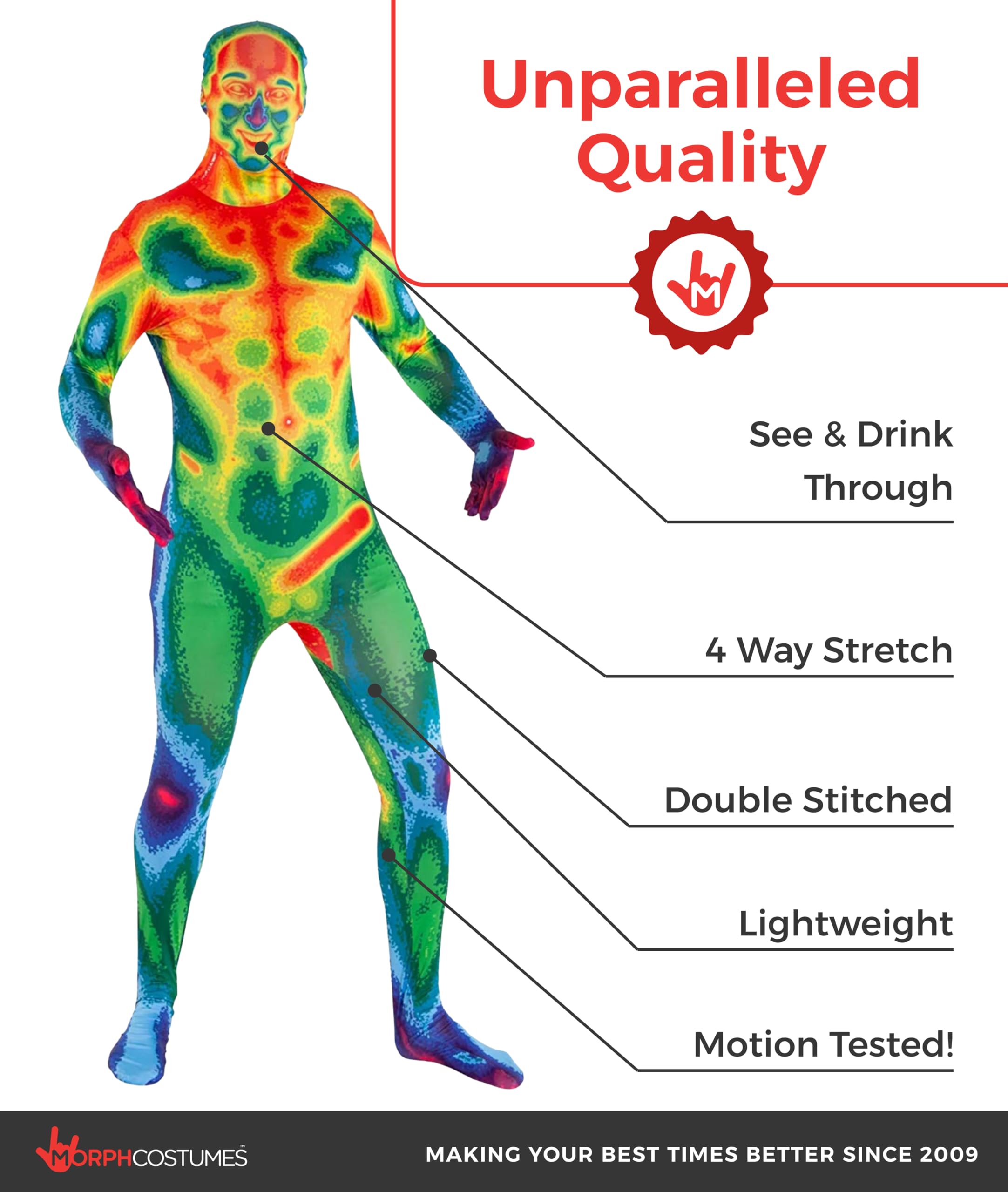 Morphsuits Morph Adults Infrared, Mens Infrared, Morph Suits Adults, Scary Body Suit Costume - Image 2