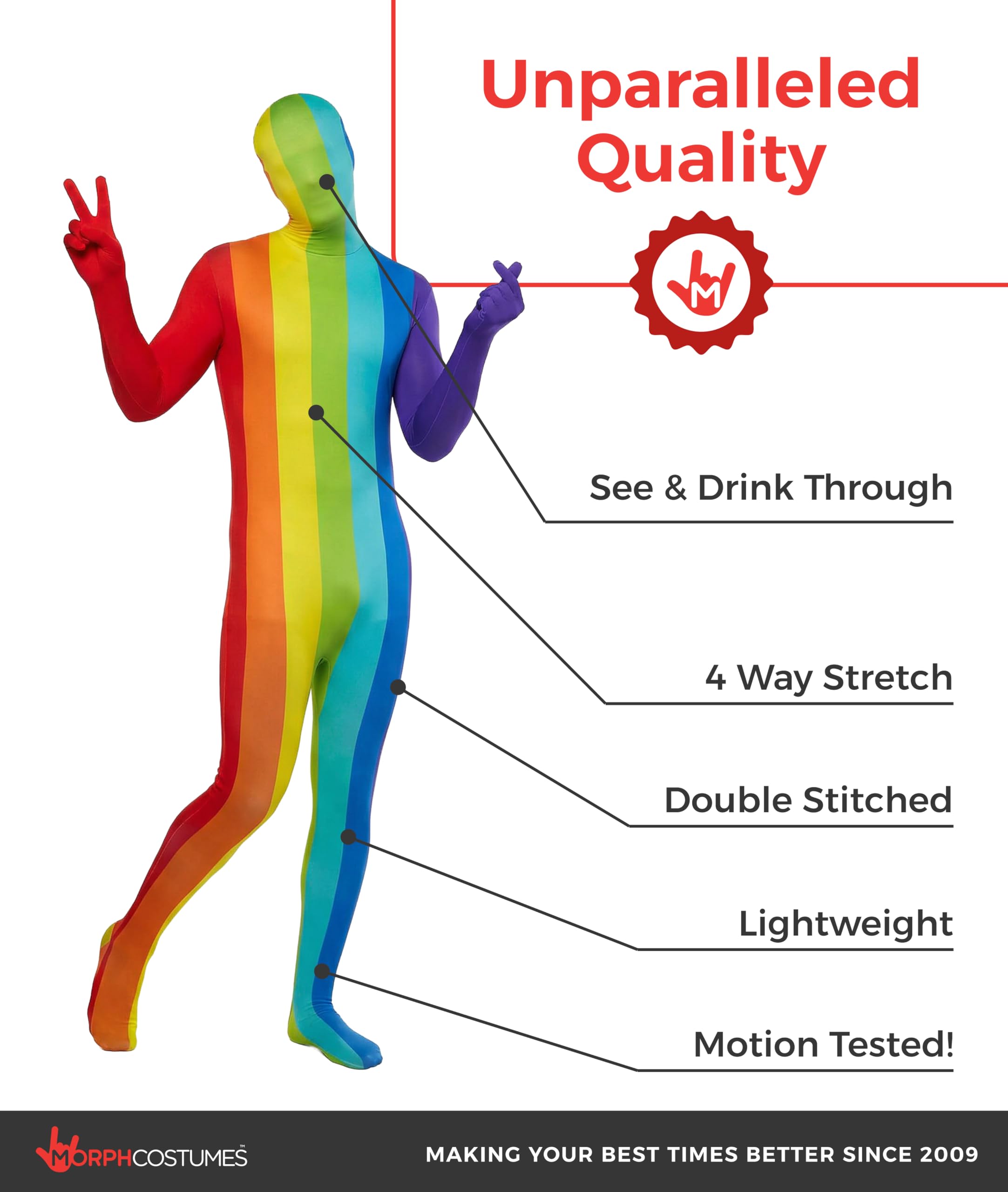 Morphsuits Rainbow Adult Costume, Rainbow Halloween Costume Adult, Zentai Rainbow Suit, Pride Outfit Morph Suits Adults - Image 2