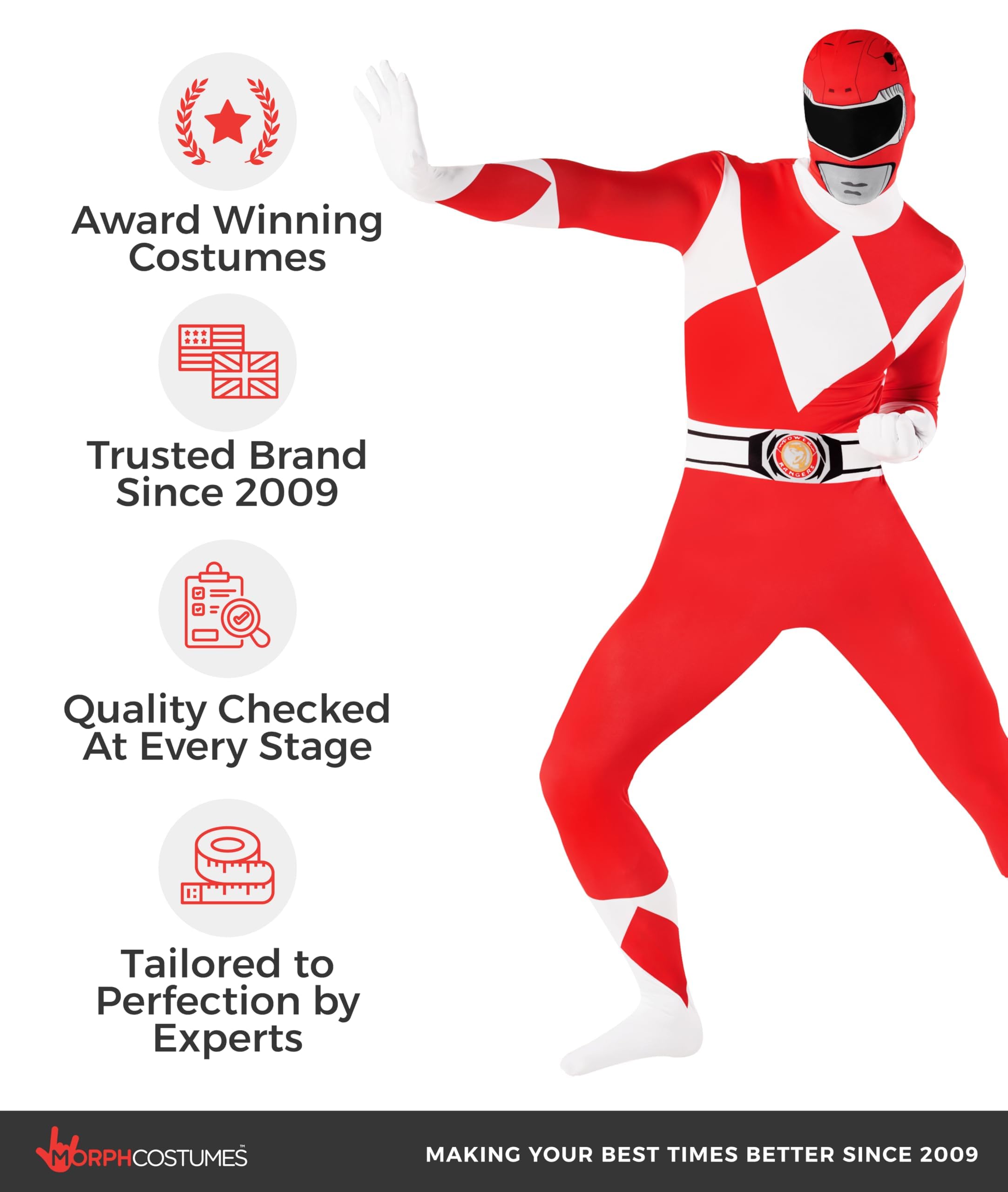 Morphsuits Red Power Ranger Costume Adult Men, Power Ranger Costume Adult, Funny Costumes for Adults - Image 6