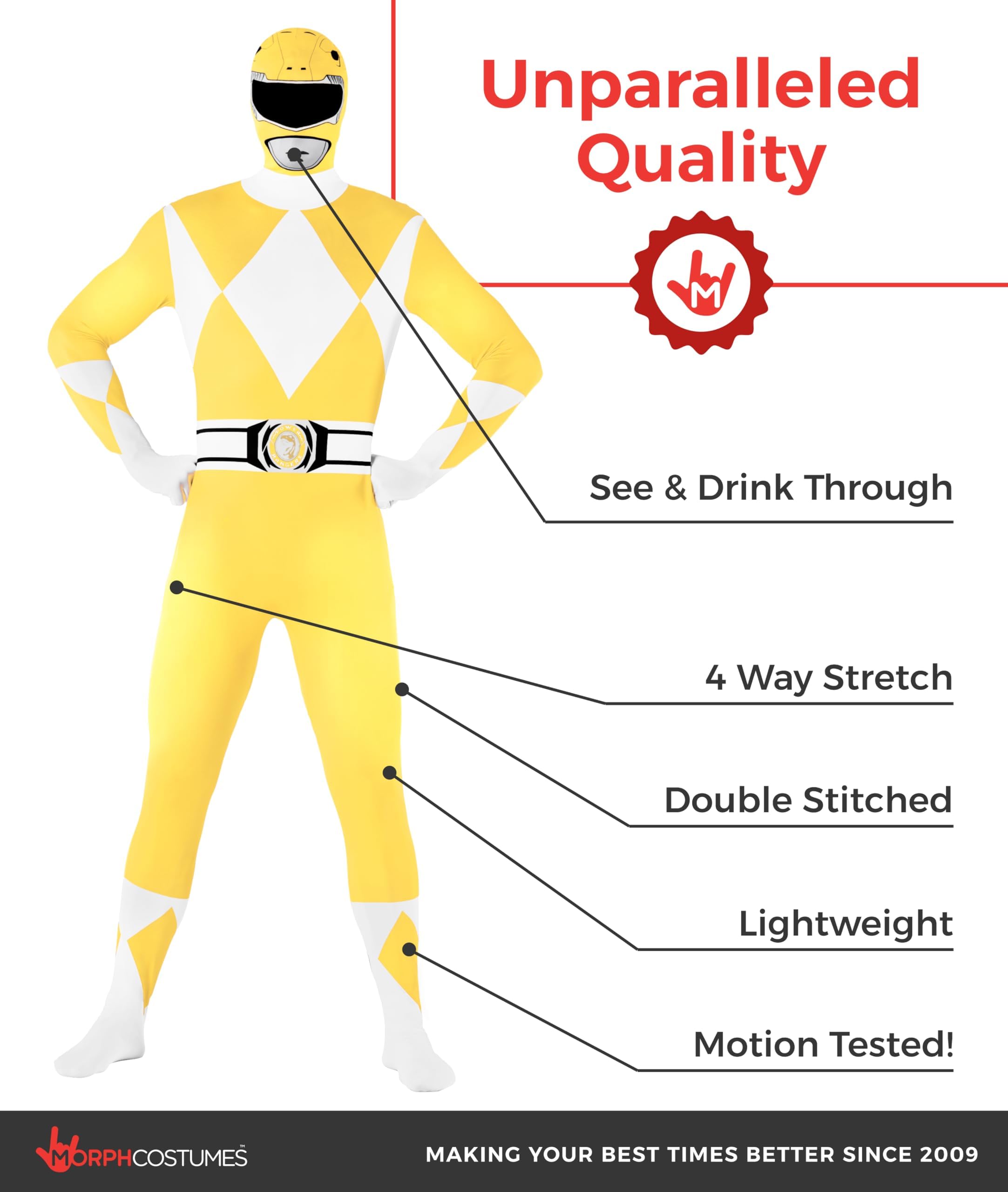 Morphsuits Yellow Power Ranger Costume Adult Men, Power Ranger Costume Adult, Funny Costumes for Adults - Image 2
